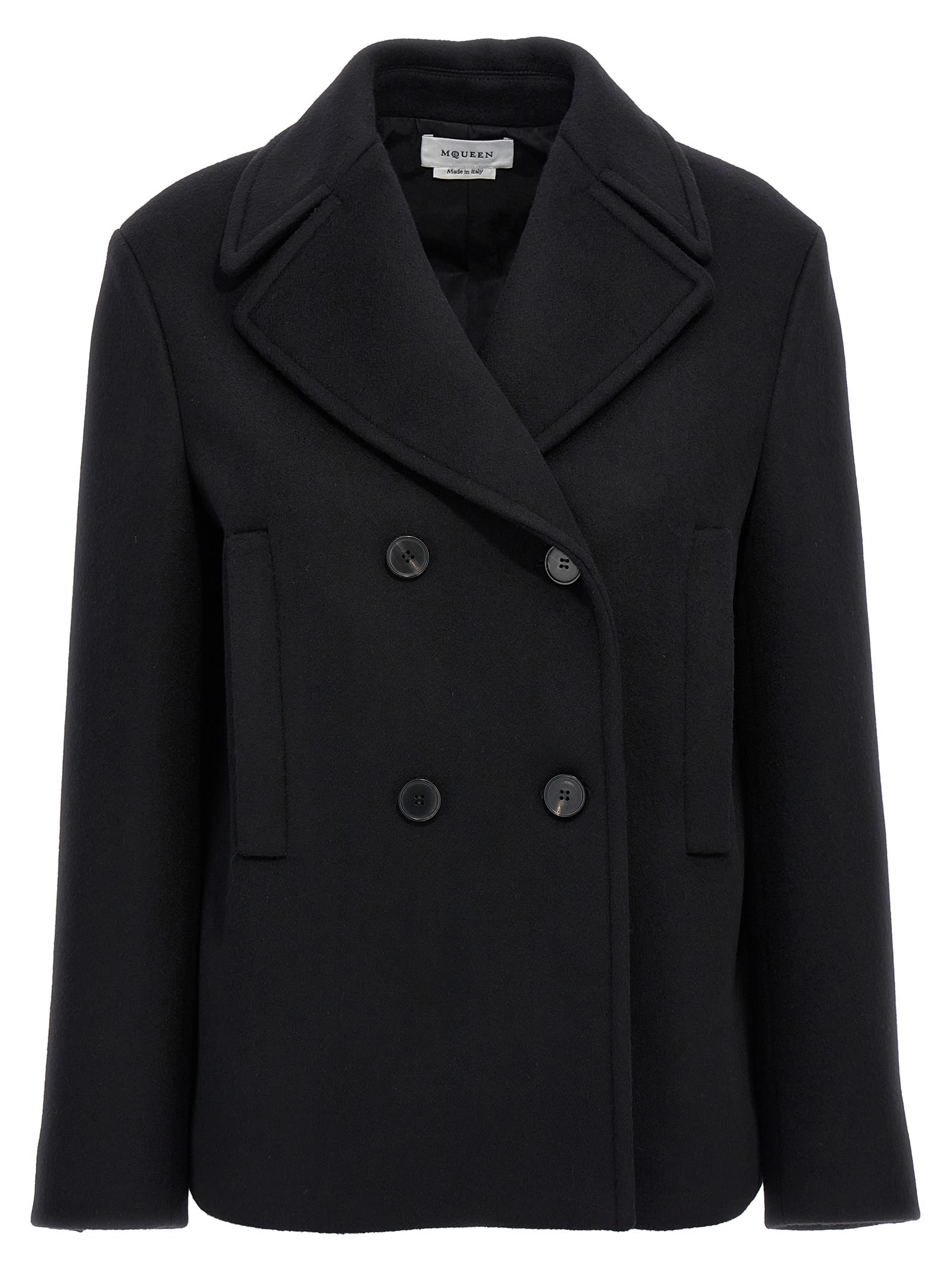 Shop Alexander Mcqueen Felt Double-breasted Coat In Black