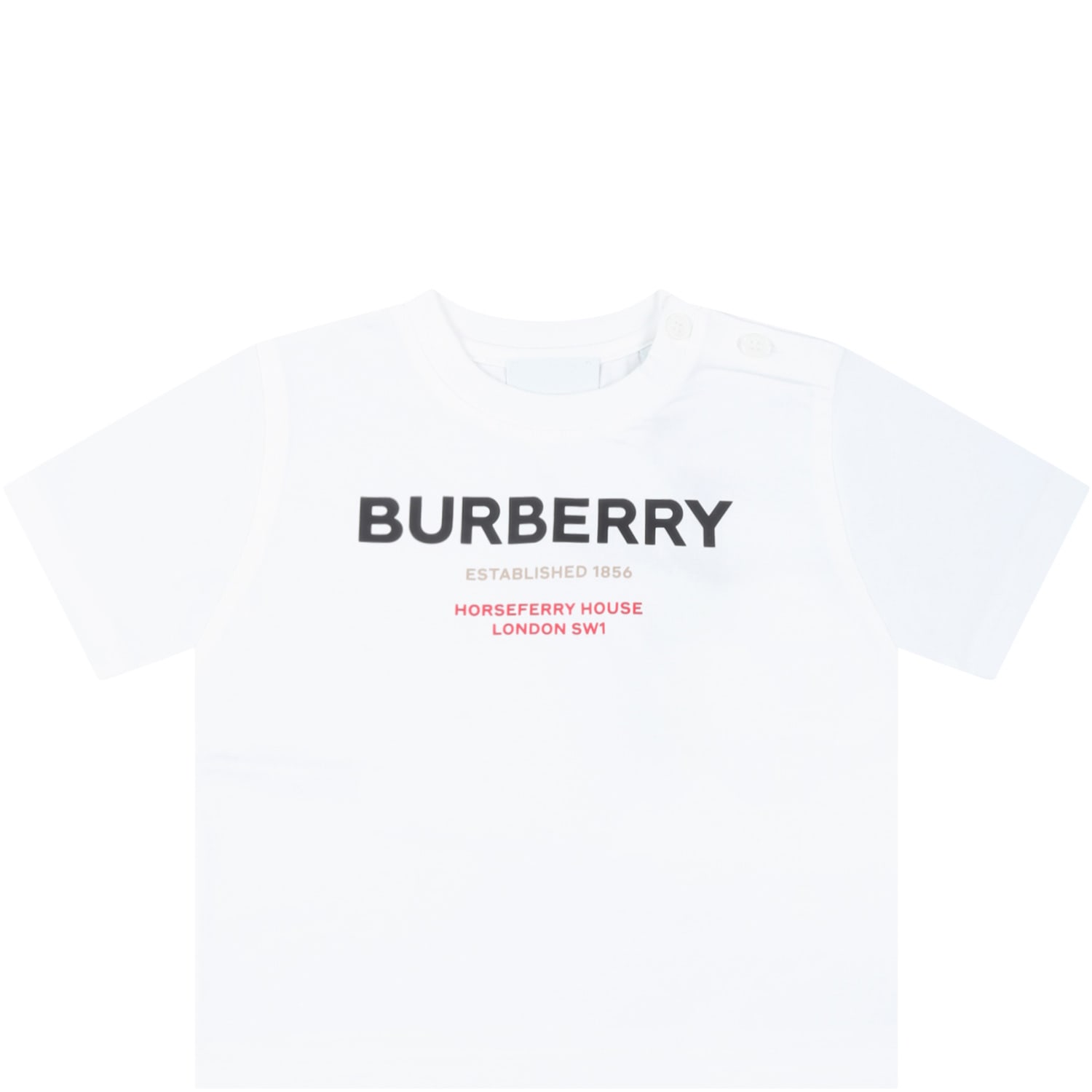 Burberry White T-shirt For Babies With Black Logo