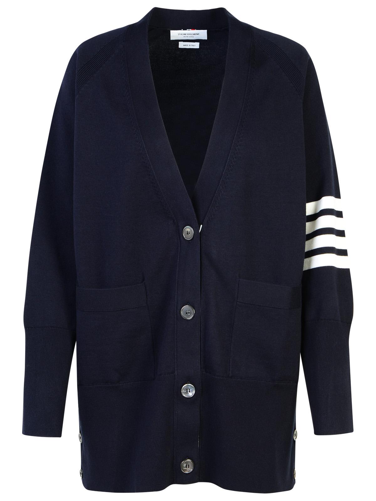 Shop Thom Browne 4-bar Navy Cotton Cardigan