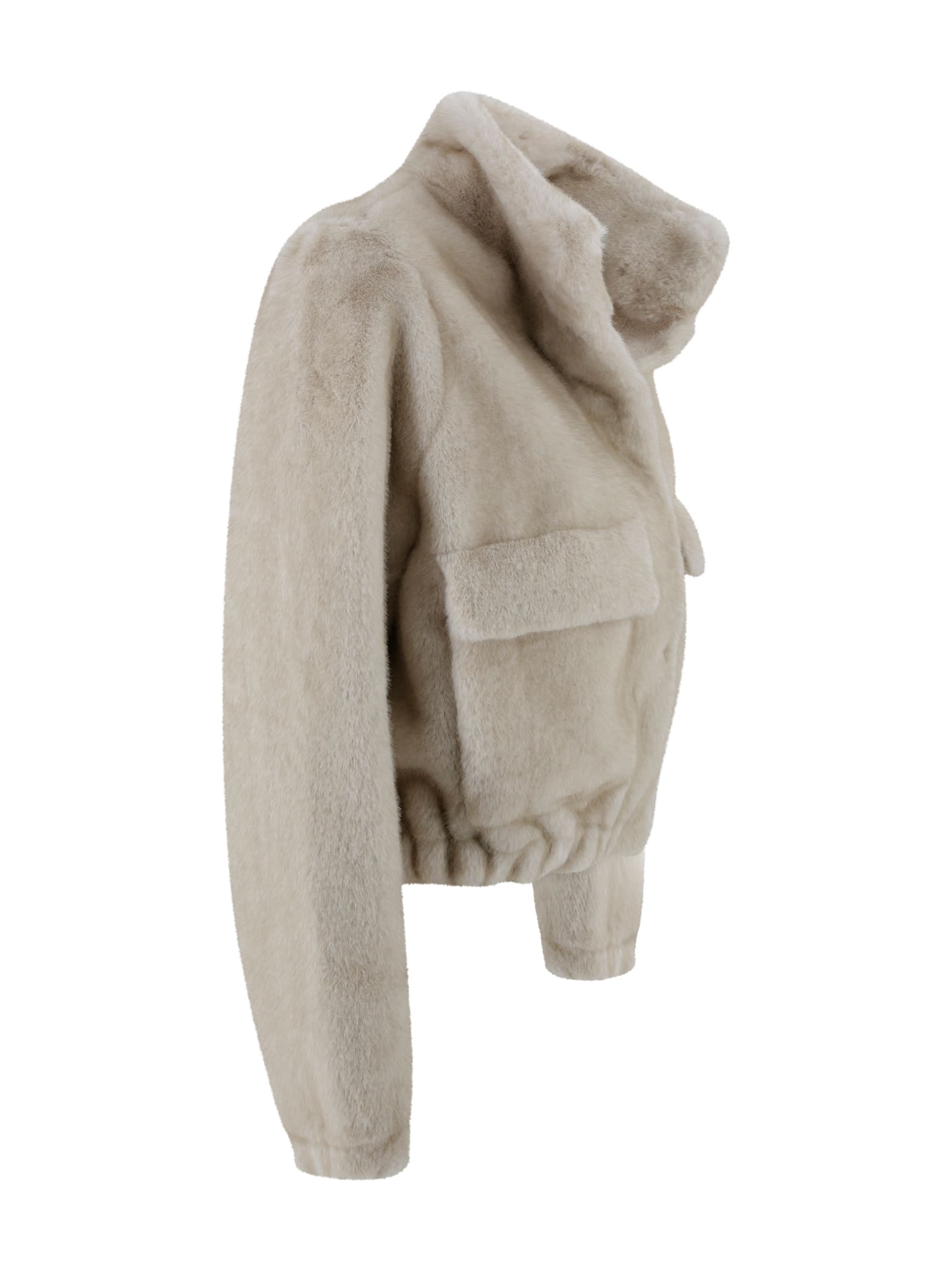 Valentini 1972 Faux Fur Jacket With High Collar. In Neutral