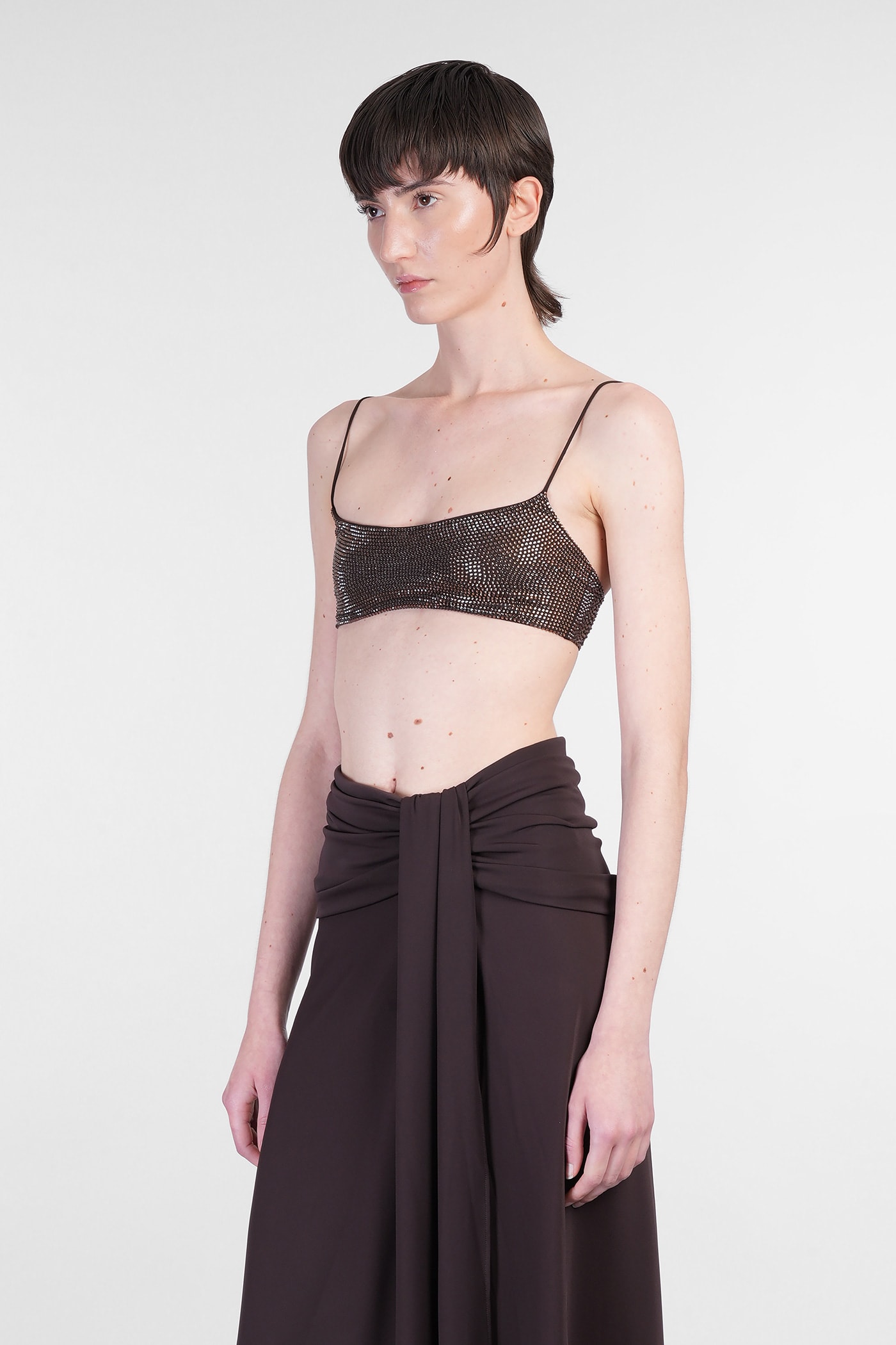 The Andamane Inga Crystal Topwear In Brown Polyamide