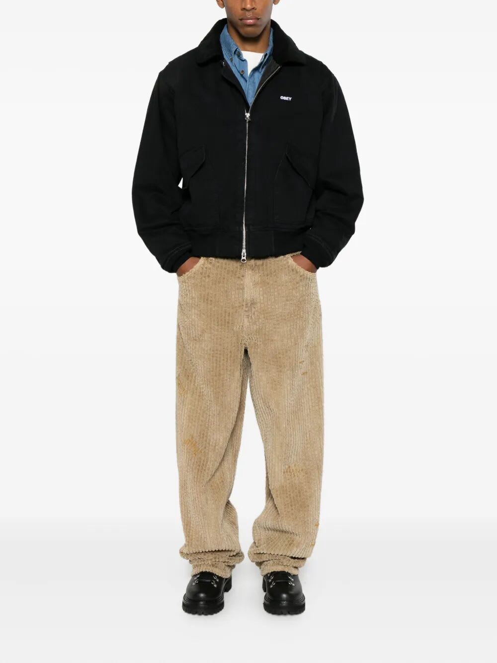 Obey Cwu Corduroy-collar Jacket In Black