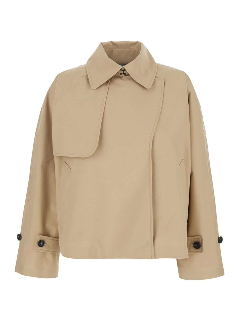 greta Beige Trench Coat With Pointed Collar And Logo Patch On The Sleeve In Tech Fabric Woman