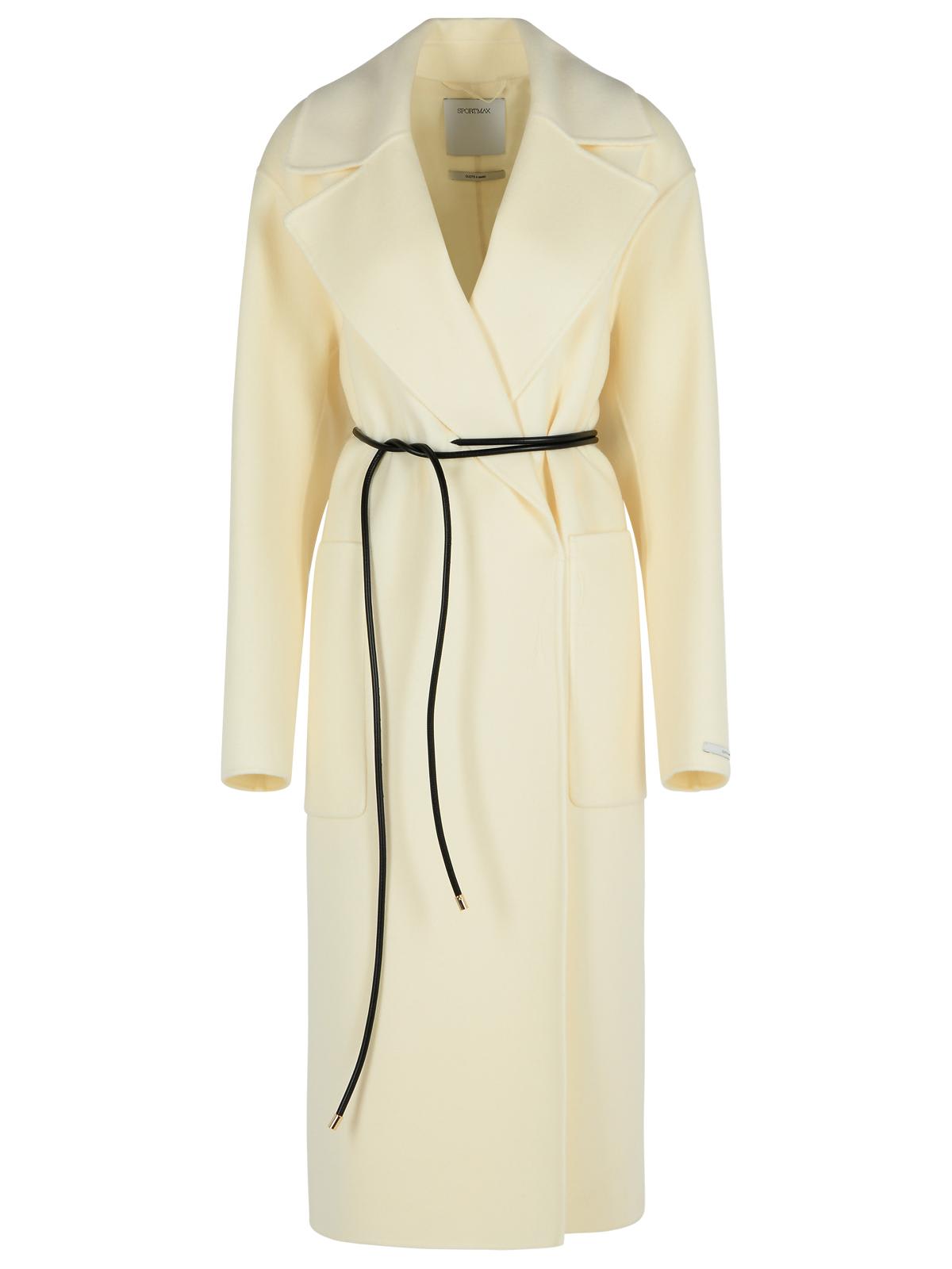 Sportmax Wool Dressing Gown Coat With Belted Waist In Neutral