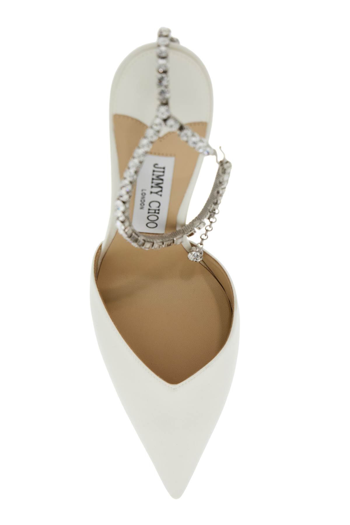 Shop Jimmy Choo Saeda 100 Satin Pumps In Ivory Crystal (white)