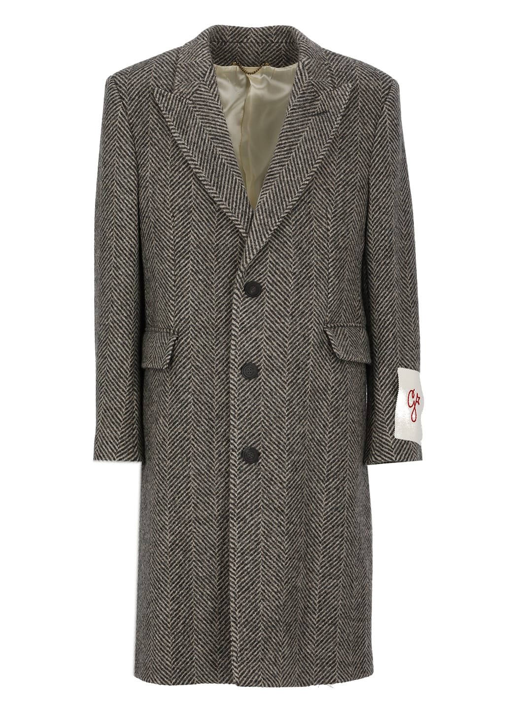 Herringbone Pattern Single-breasted Coat