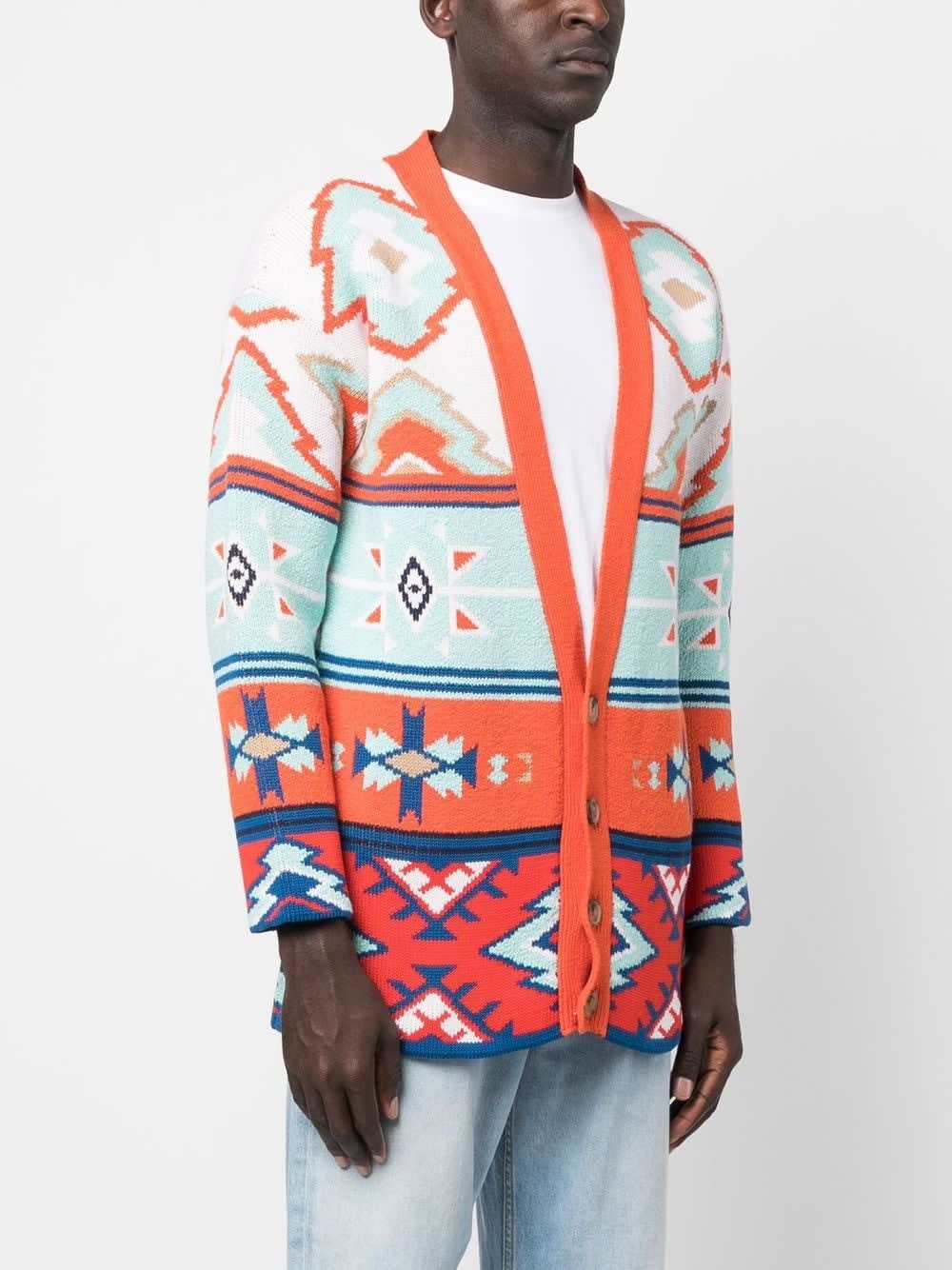 Alanui Jacquard Geometric V-neck Cardigan In Orange