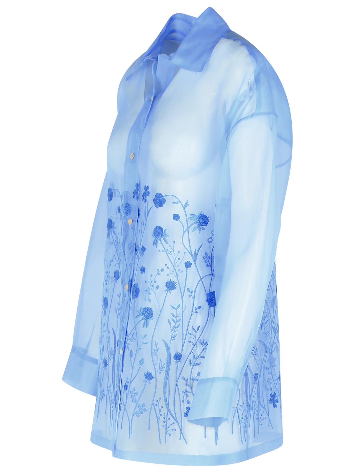 P.a.r.o.s.h Fiori Light Blue Silk Shirt In Light Blue