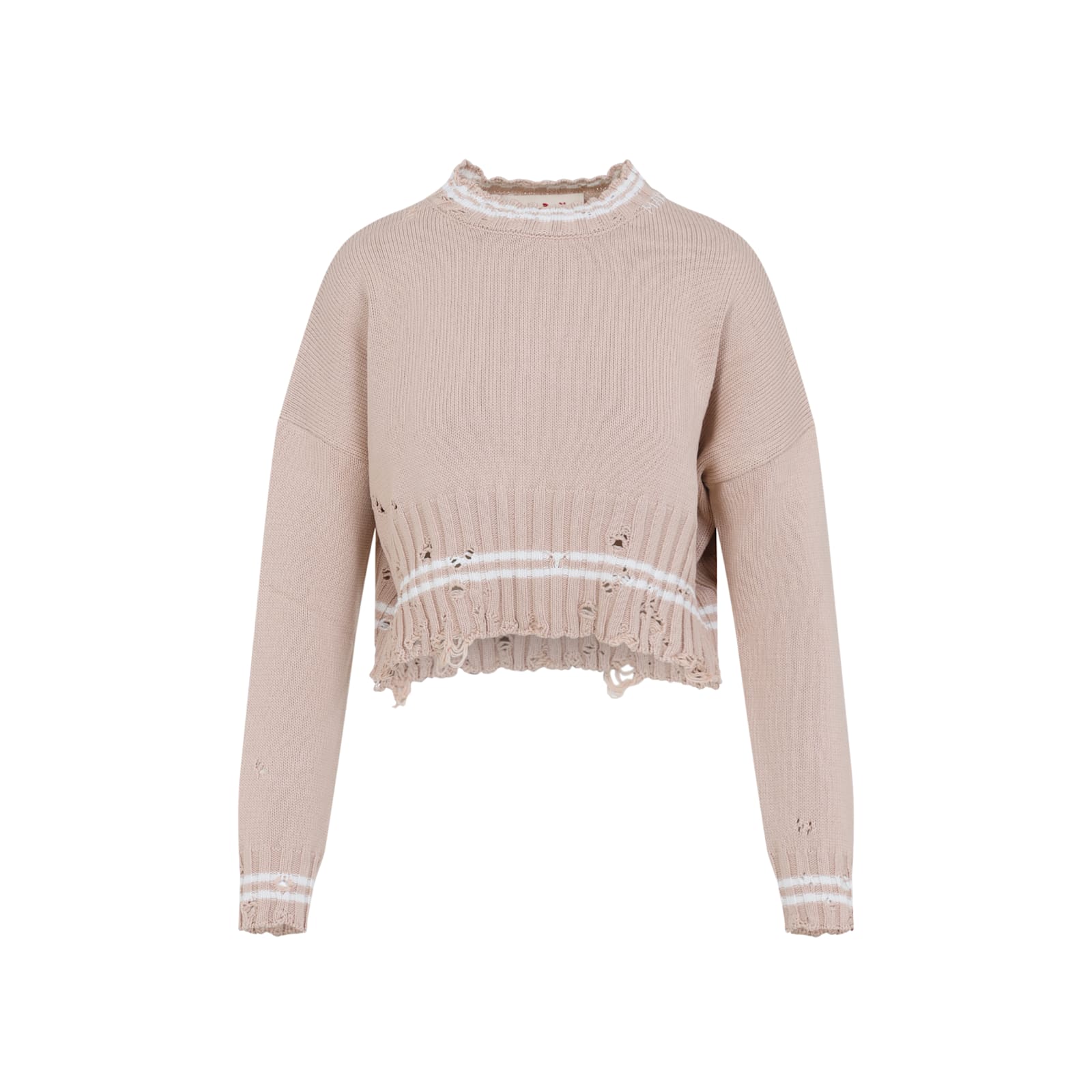 Marni Womens 00w35 Distressed Cropped Cotton-knit Jumper In Pink