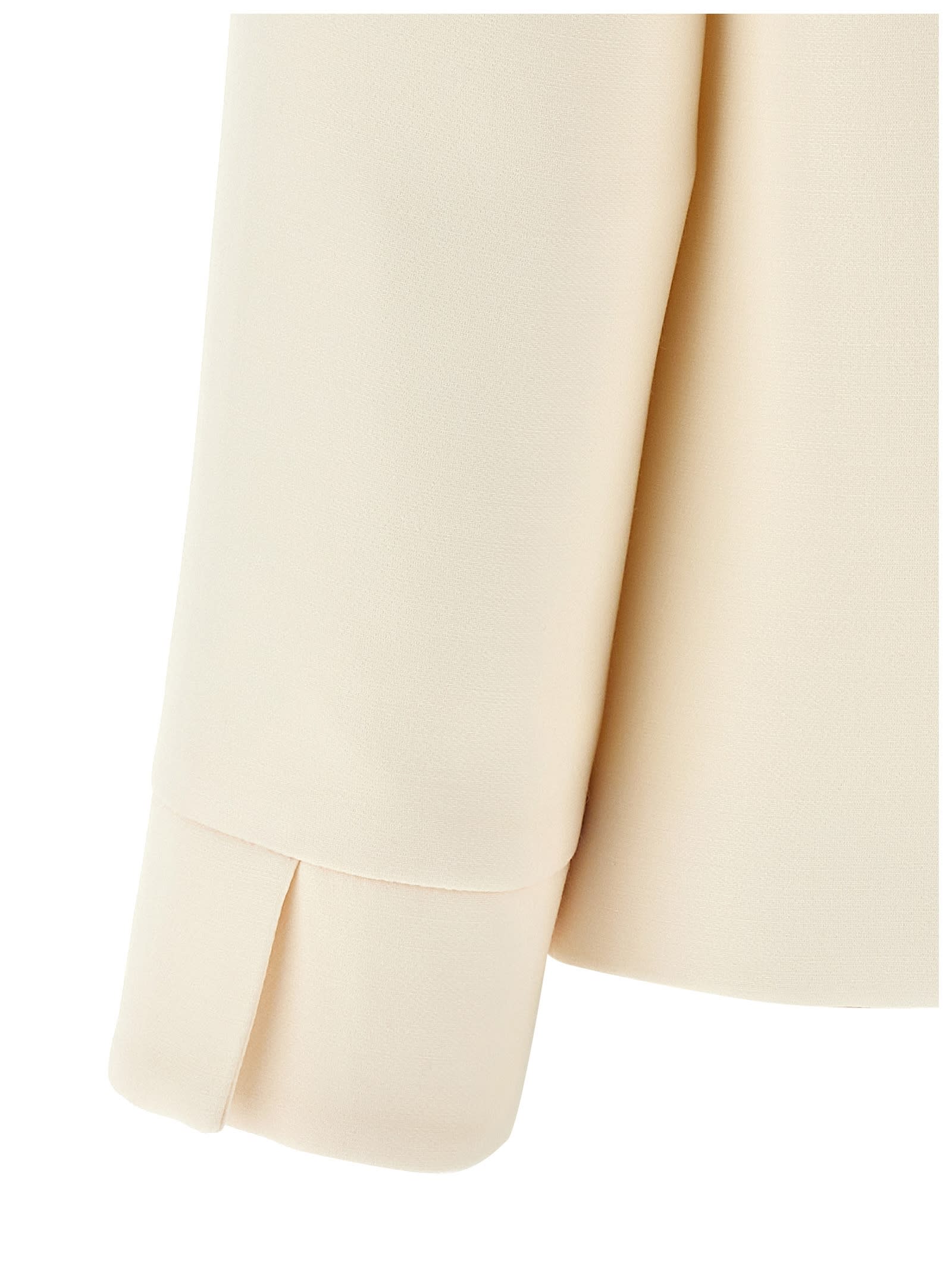 Valentino Crepe Jacket With Collared Neck And Decorative Brooch In Neutral