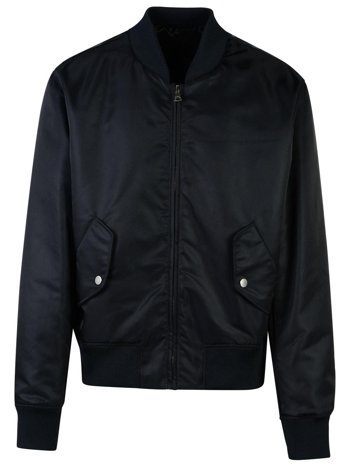 Shop Balmain Dark Blue Polyamide Bomber Jacket