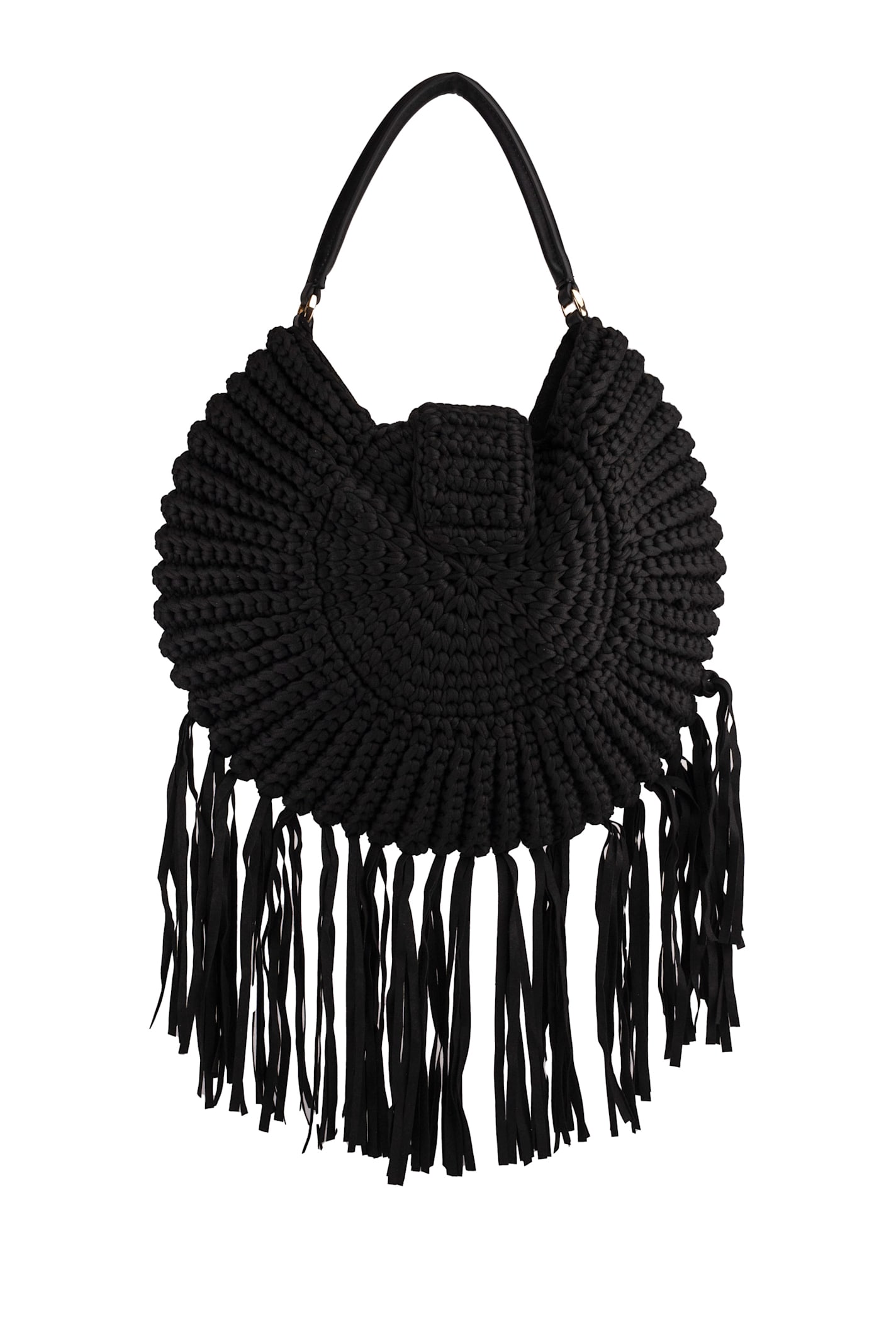 Twinset Hobo Shoulder Bag With Fringes In Nero