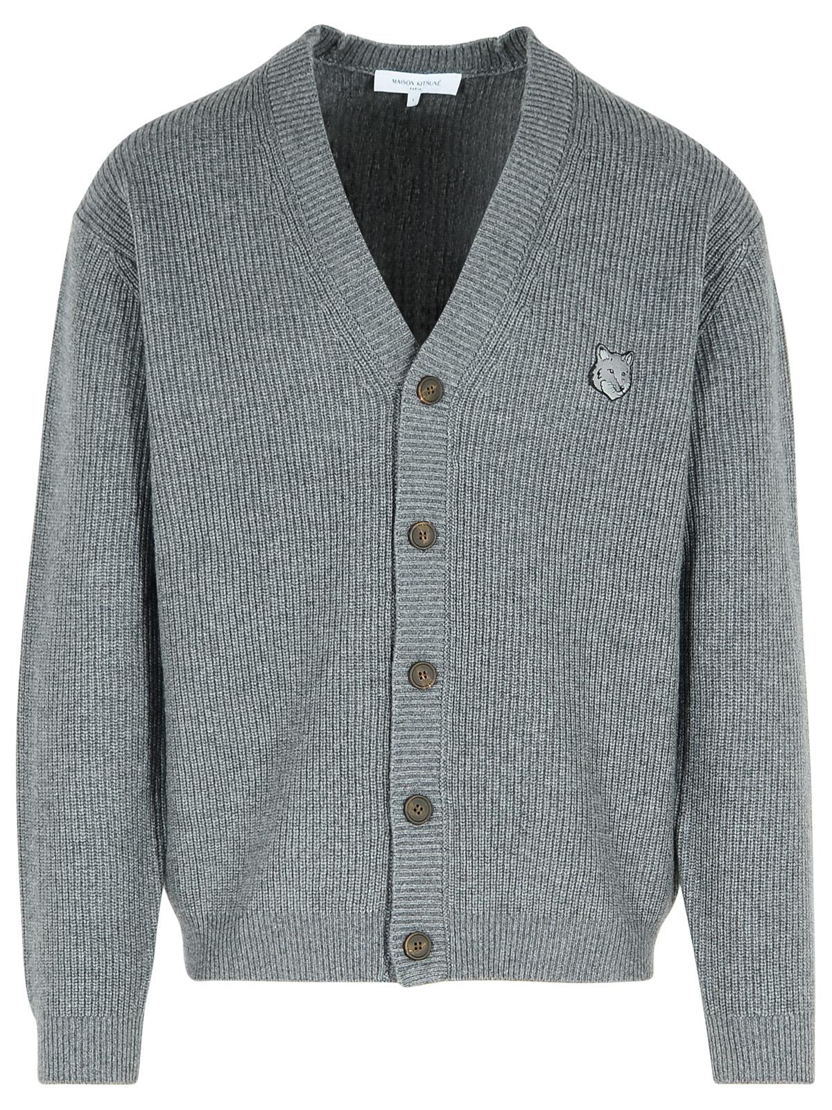 Shop Maison Kitsuné Grey Wool Blend Cardigan