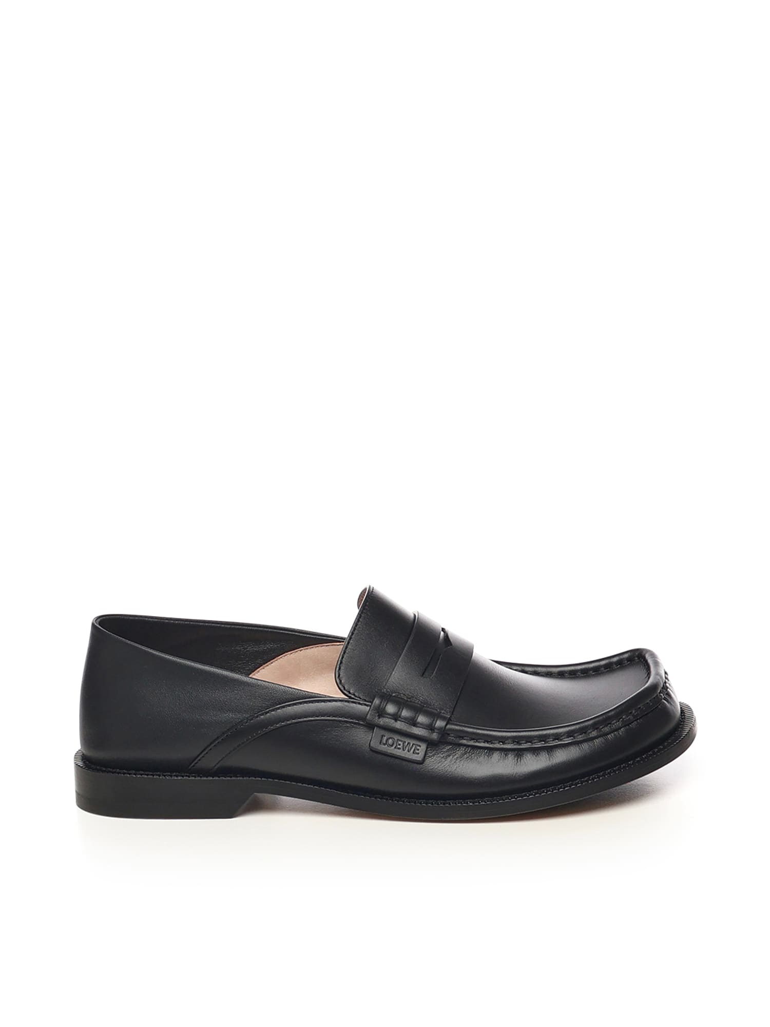 Loewe Penny Strap Round Toe Stitched Detailing Loafers In Black