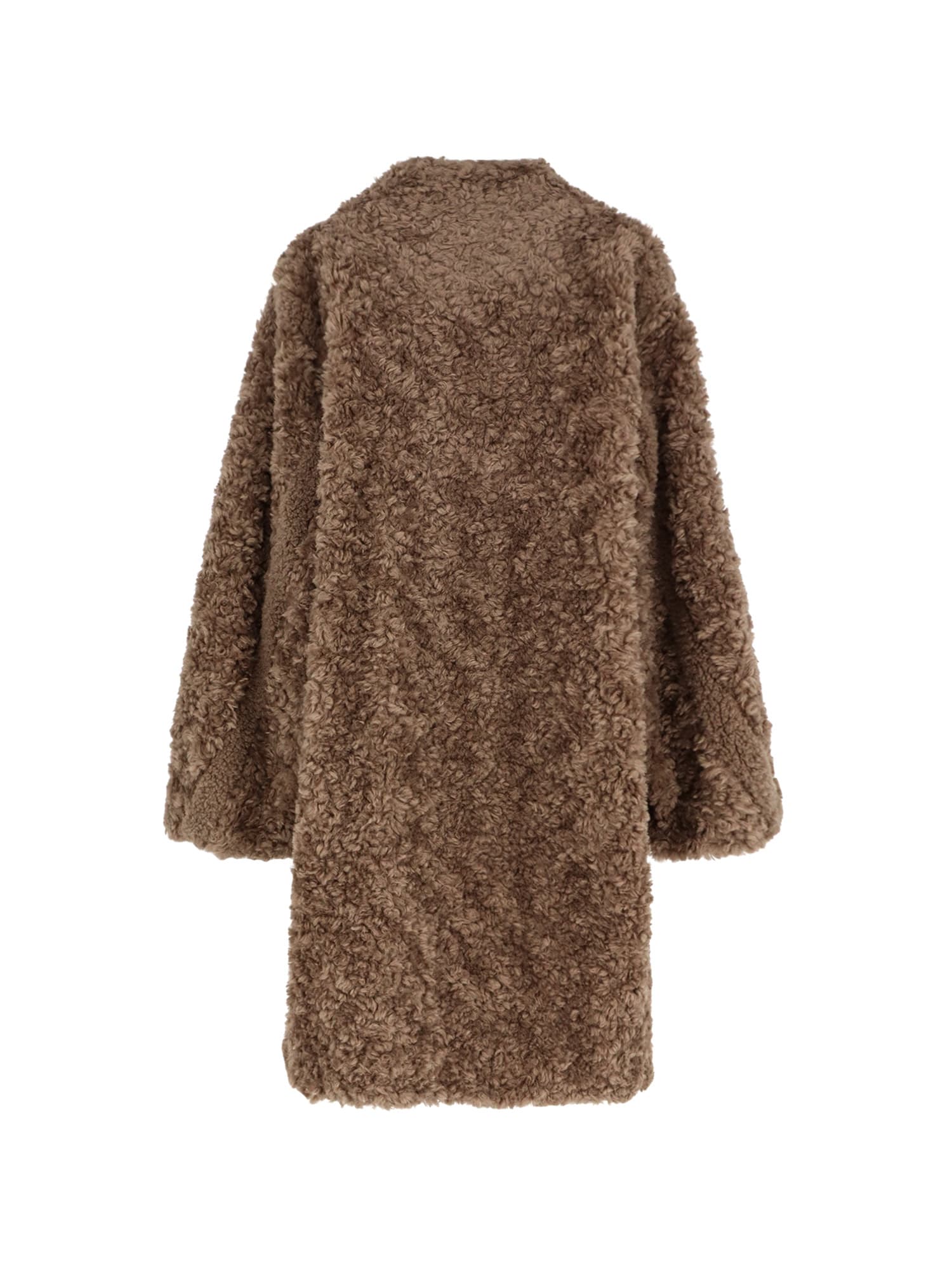 Hugo Boss Concealed-closure Coat In Faux Fur In Brown
