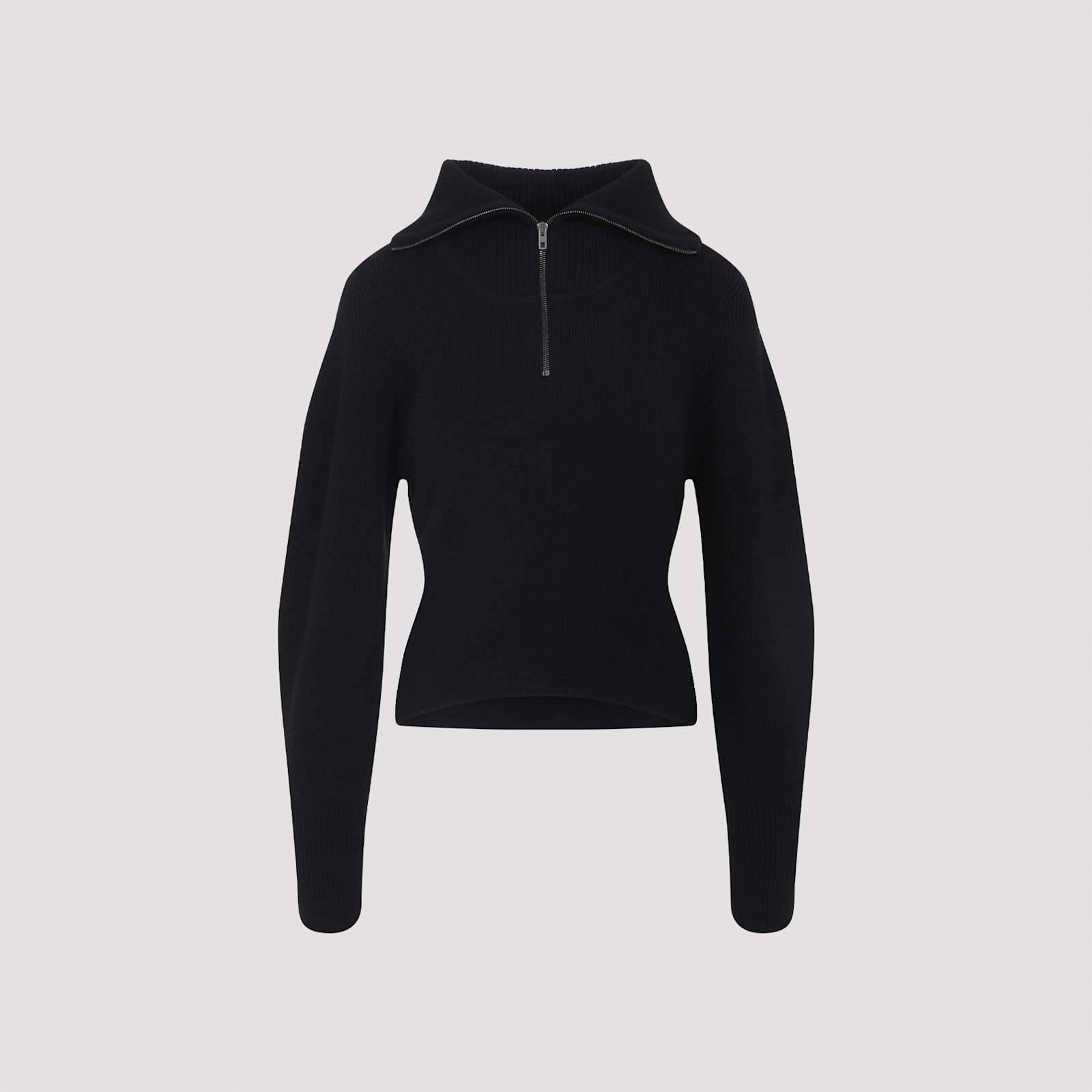 Lemaire High Collar Wool Sweater With Half-zip Closure In Black
