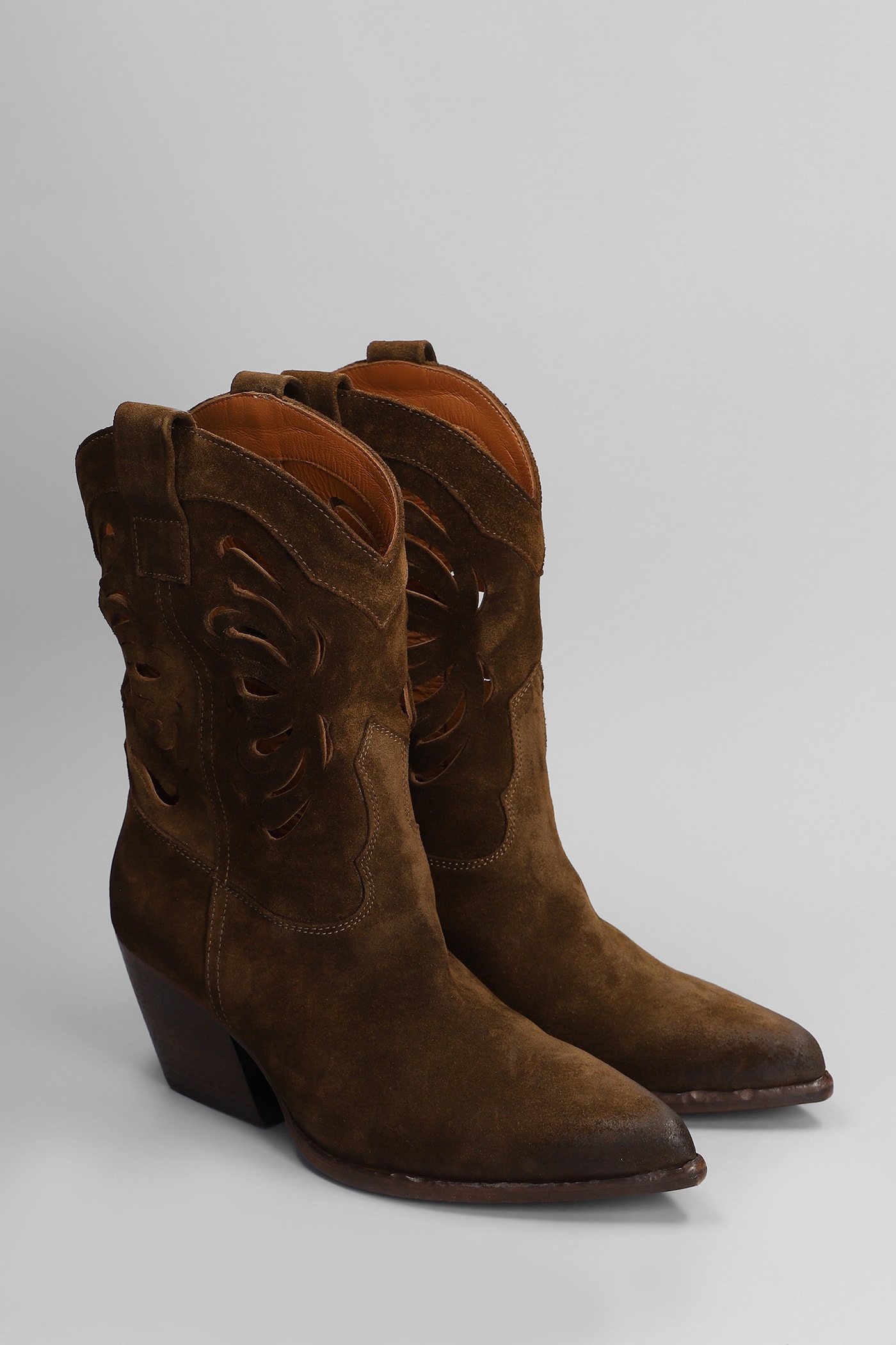 Elena Iachi Texan Ankle Boots In Leather Color Suede In Leather Color