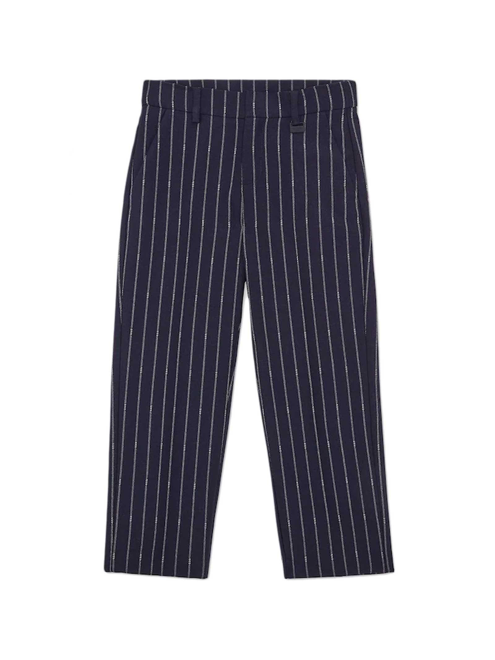 Fendi Navy Blue Wool Trousers With Striped Print