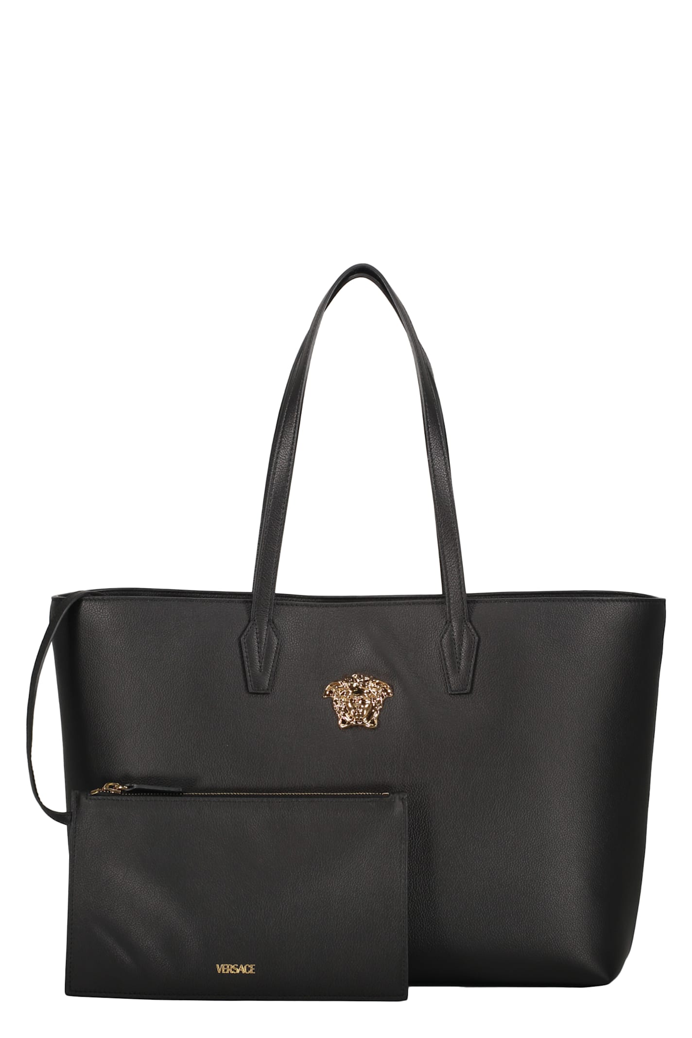 Versace Leather Tote In Black