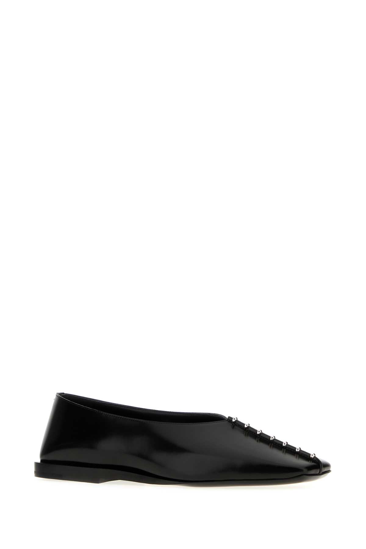Jil Sander Pointed Toe Leather Ballerina Flats With Studs In Black