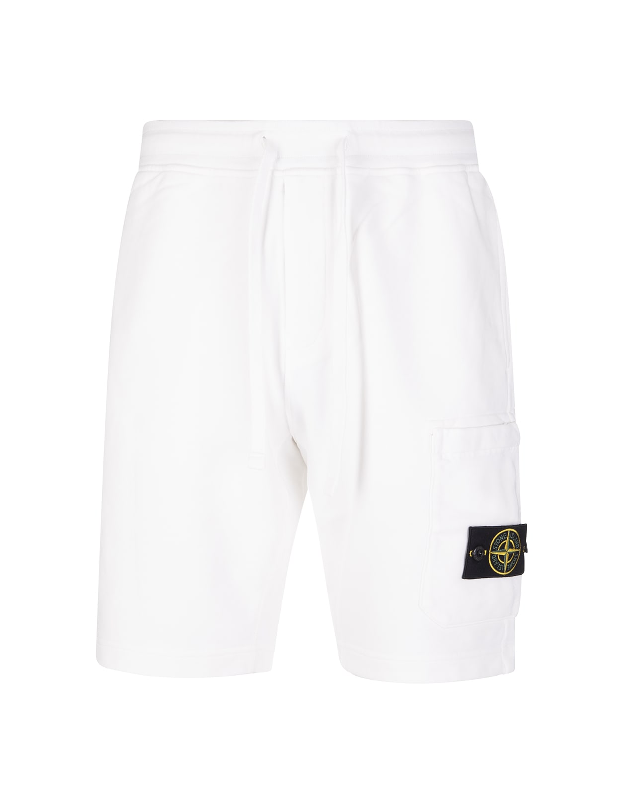 Stone Island Man White Multi-pocket Sports Shorts With Logo Badge