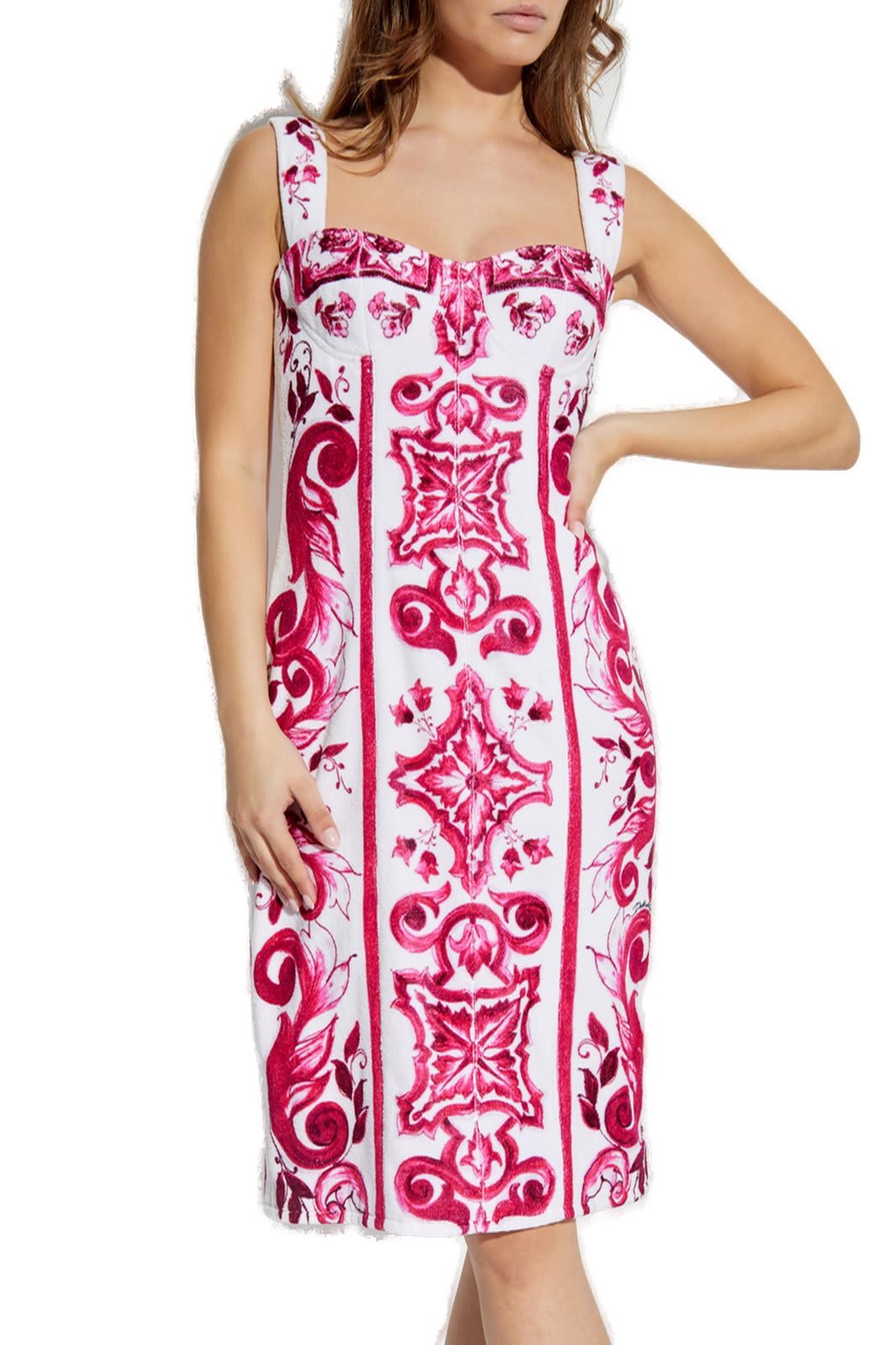 Shop Dolce & Gabbana Majolica Printed Sleeveless Dress In Fuchsia