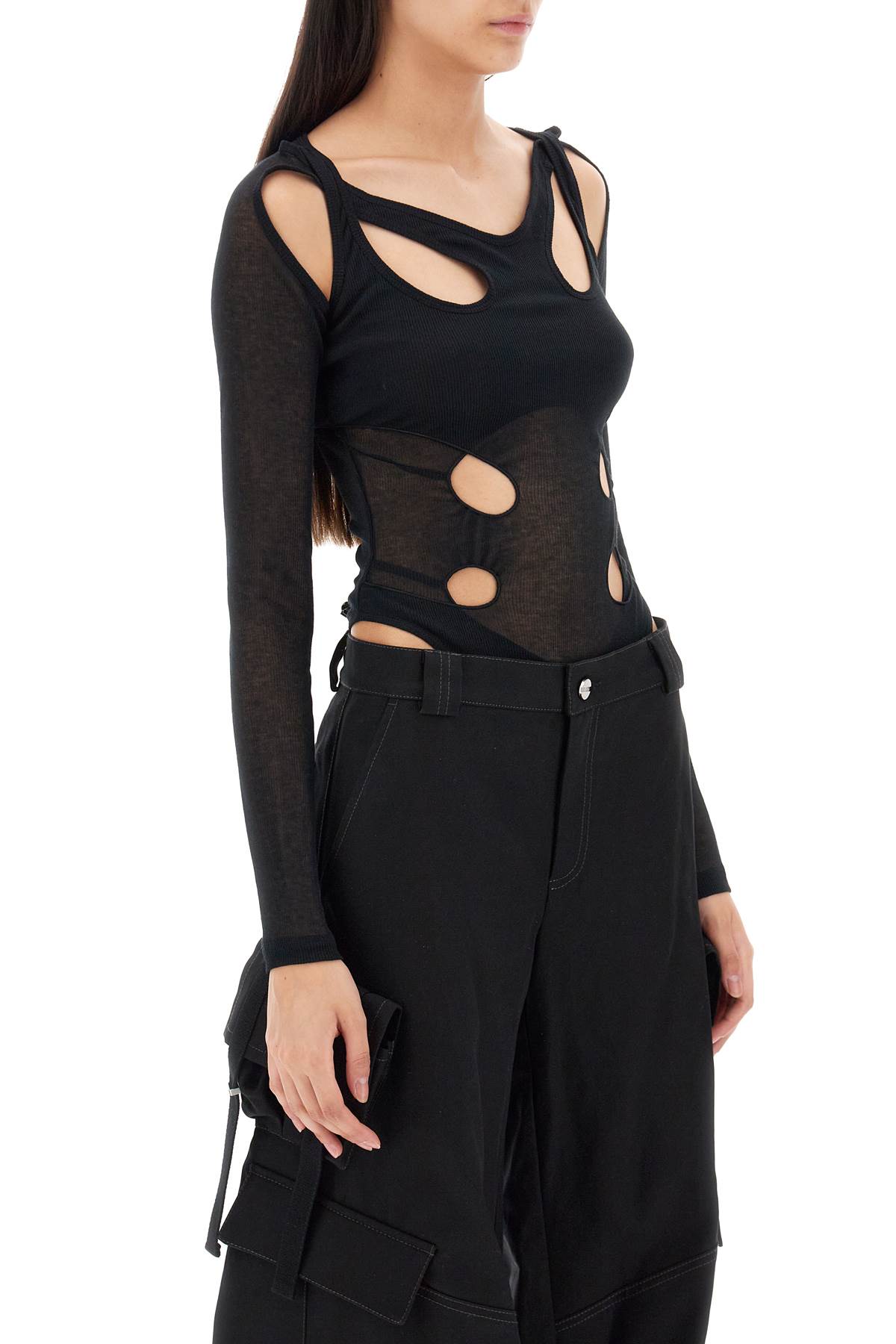 Shop Dion Lee Long-sleeved Bodysuit With Cut-outs In Black (black)