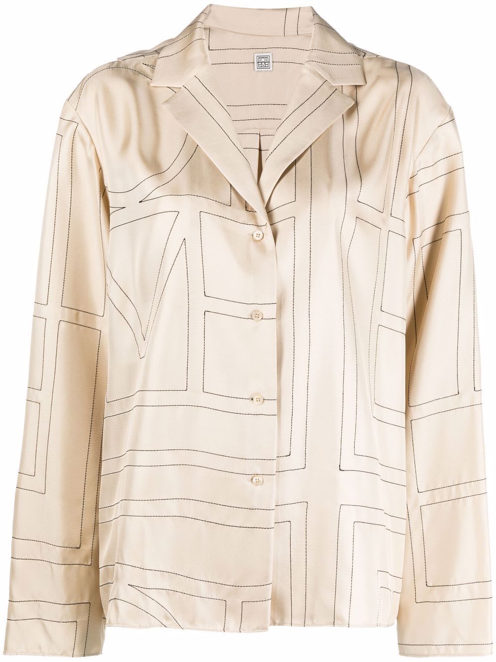 Shop Totême Monogram Silk Pj Top In Ivory Monogram