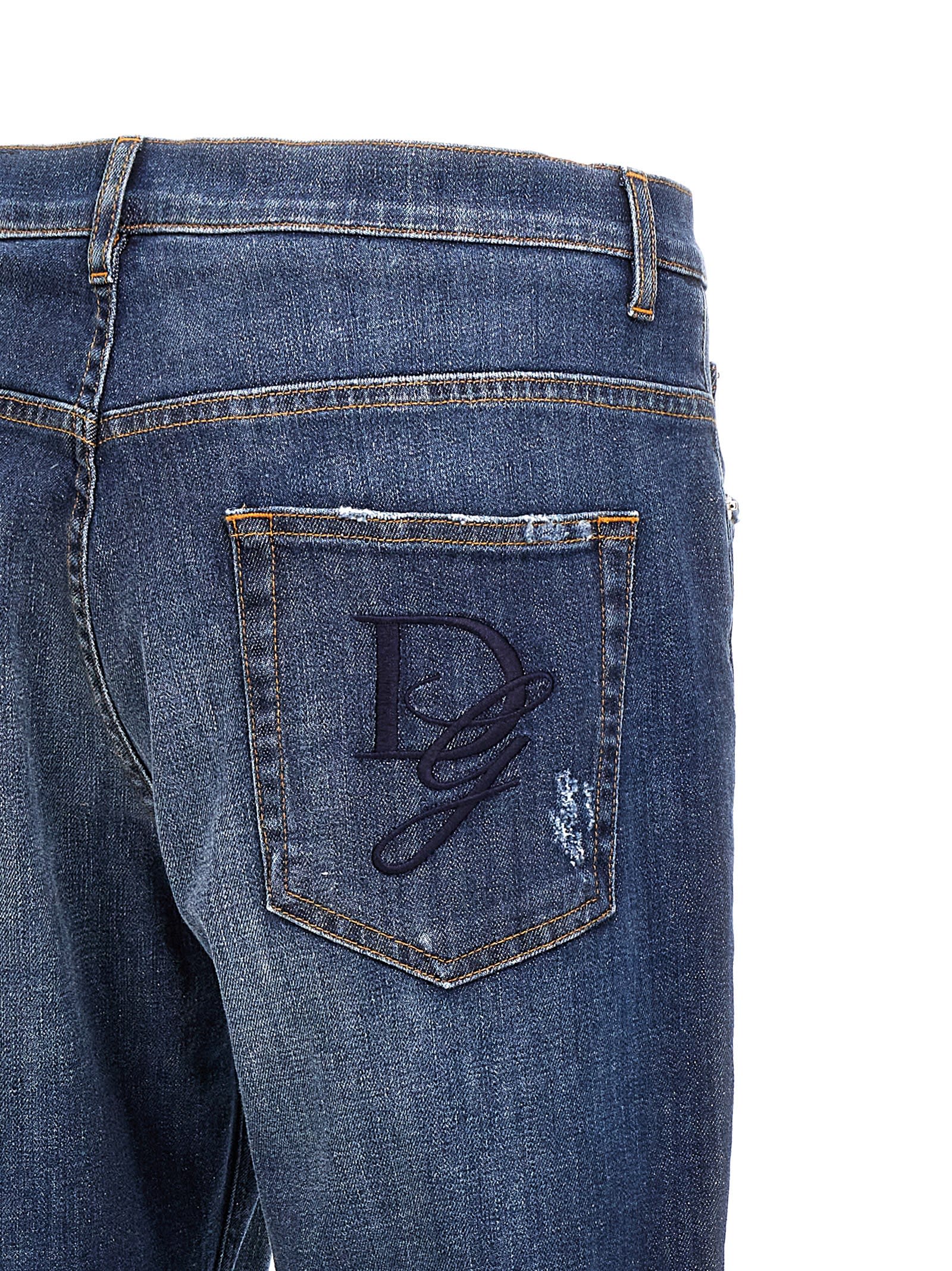 Shop Dolce & Gabbana Logo Embroidery Jeans In Blue