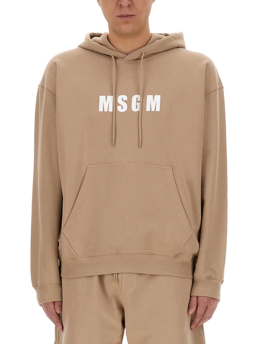 Shop Msgm Sweatshirt With Logo In Beige