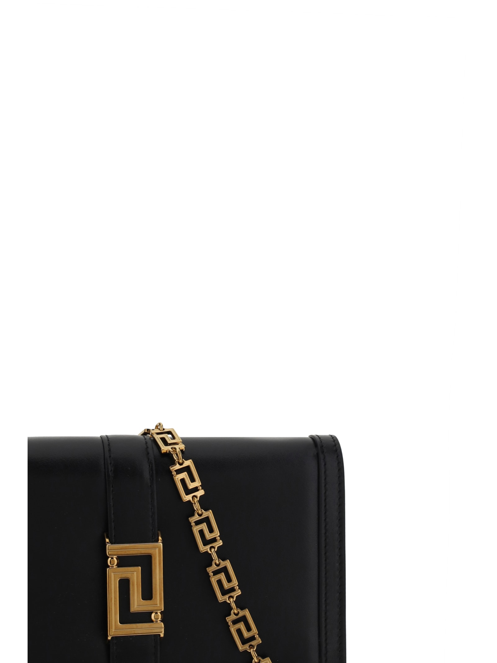 Shop Versace Greca Goddess Shoulder Bag In Nero+oro