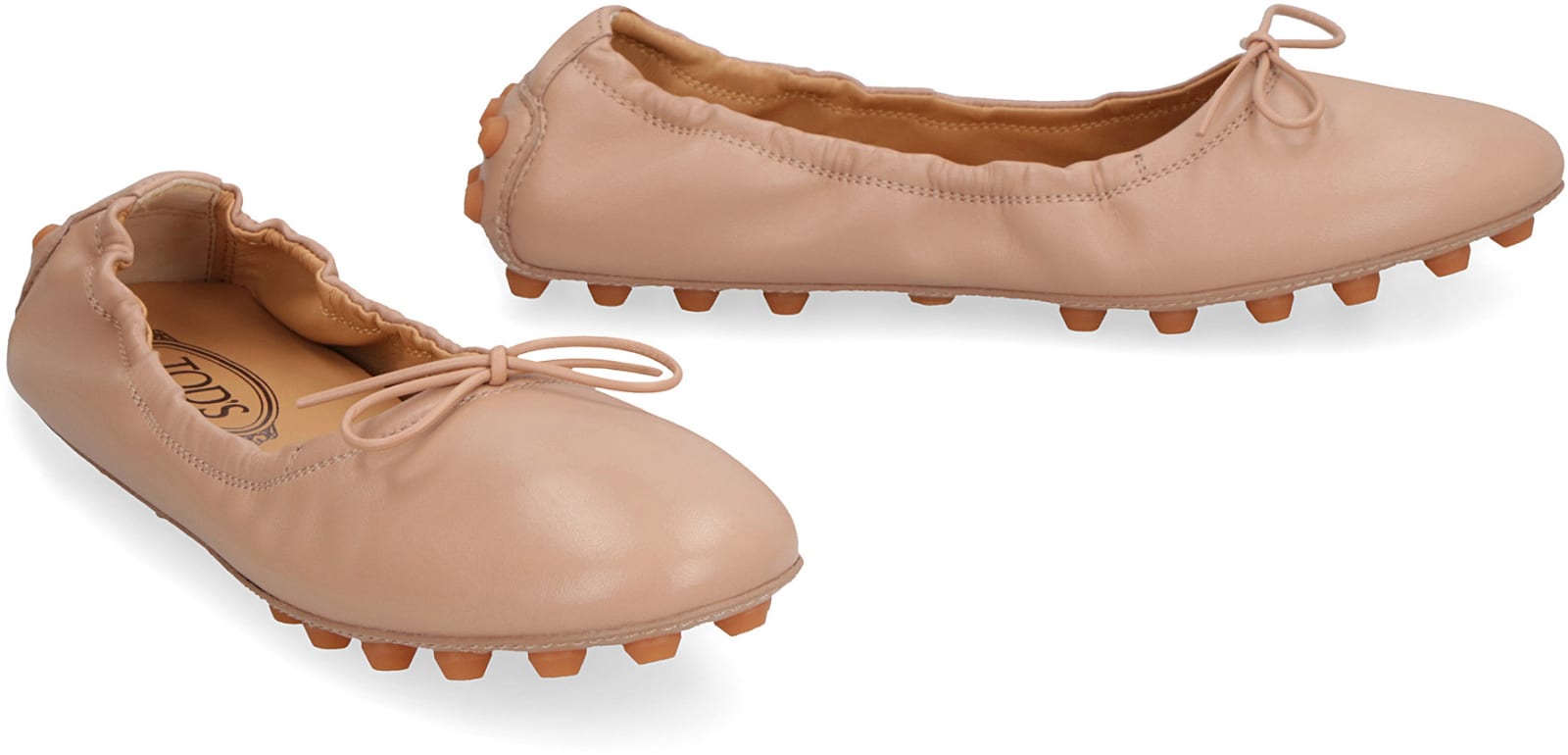 Shop Tod's Bubble Leather Ballet Flats In Skin