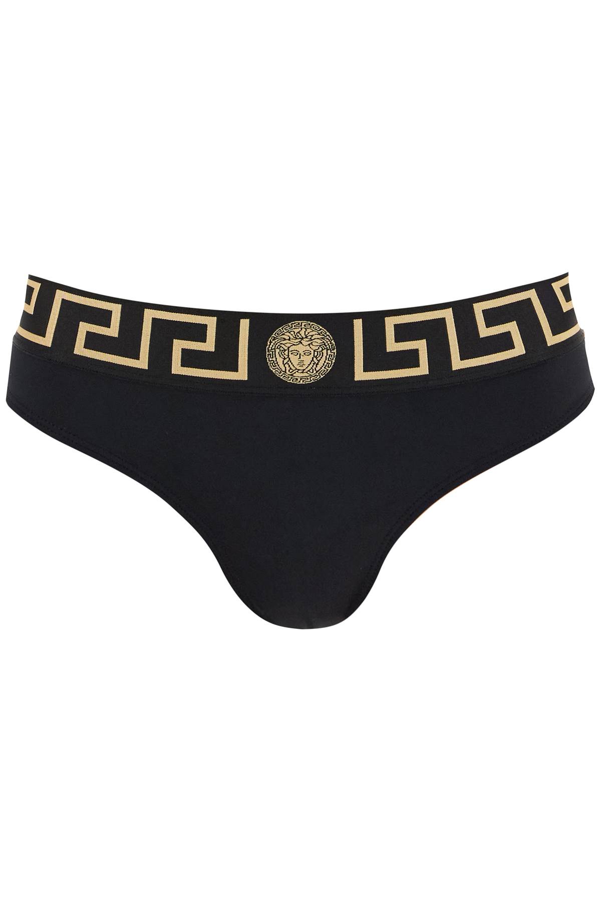 Shop Versace Bikini Bottom With Greek Border In Black (black)