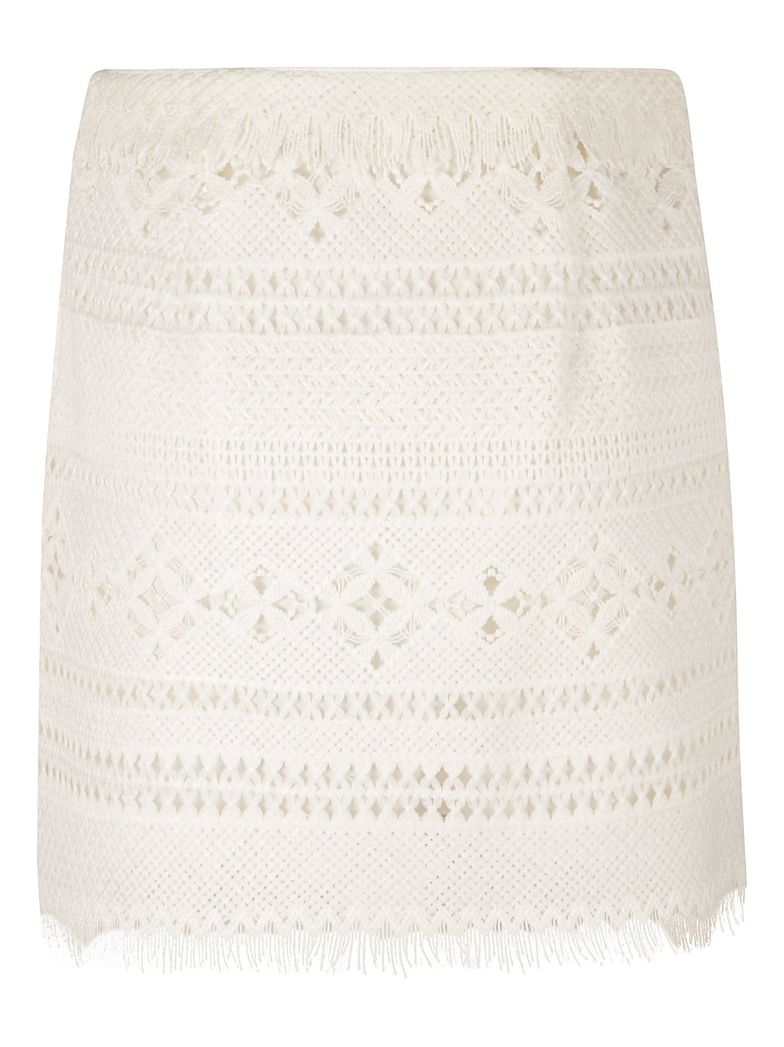 Shop Ermanno Scervino Fringe Edge Pattern Woven Short Skirt In White