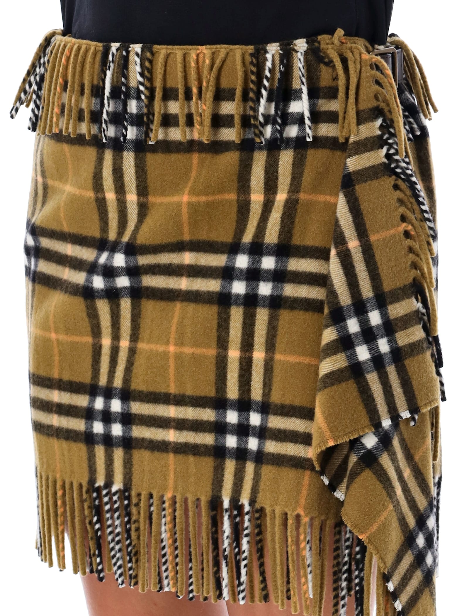 Shop Burberry Check Scarf Skirt In Oxide