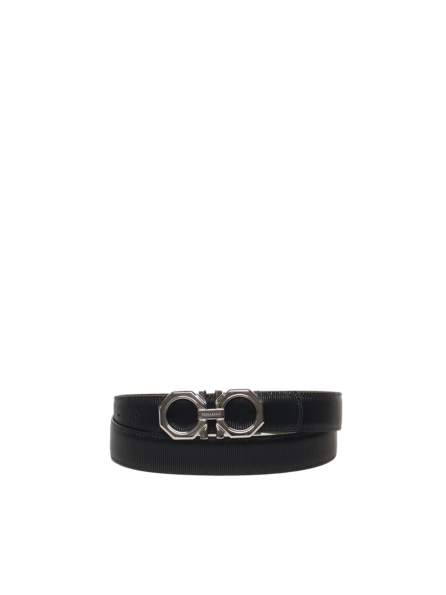 Ferragamo Leather Gancini Belt In Black