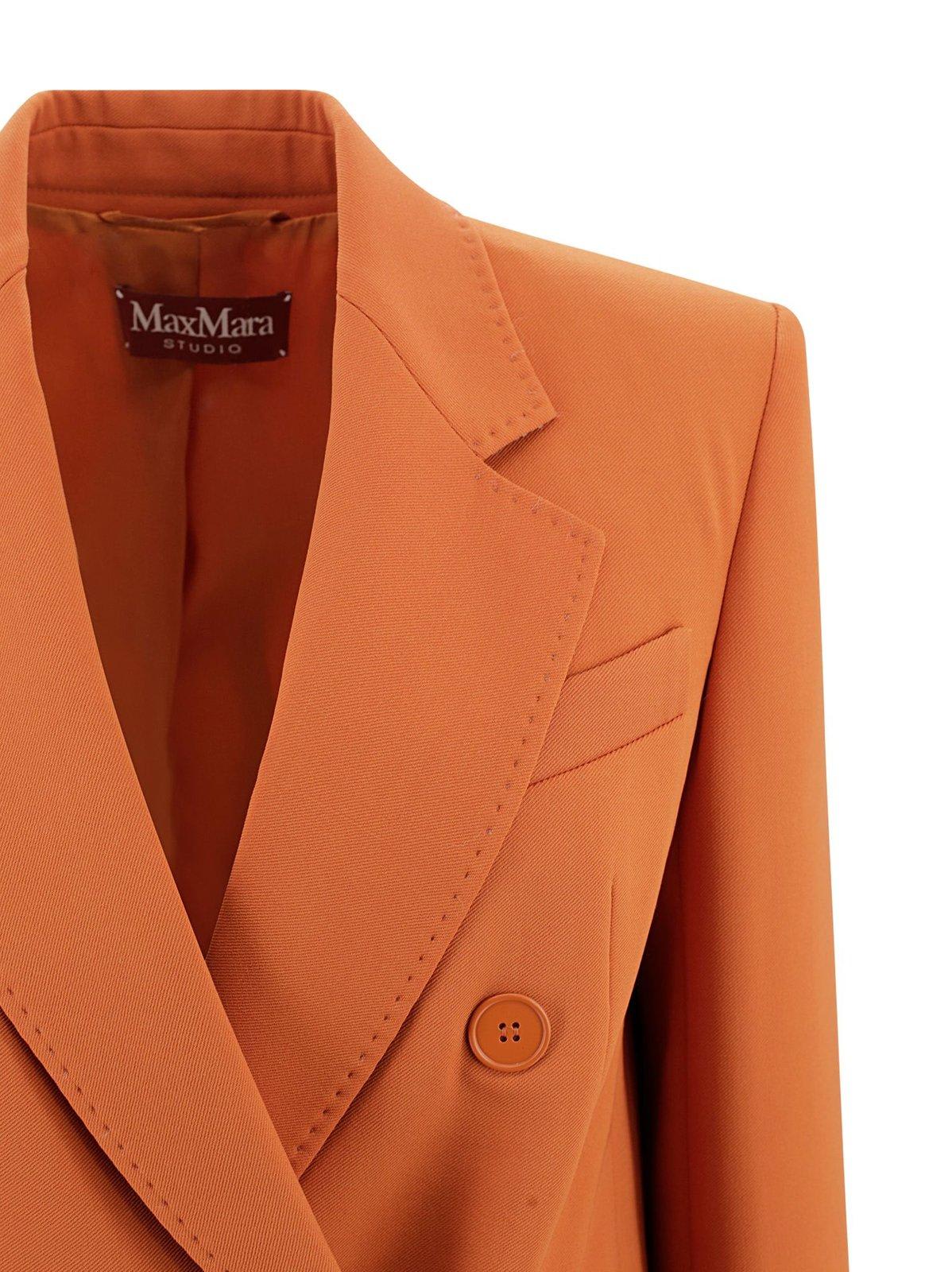 Shop Max Mara Double-breasted Long-sleeved Jacket In Zucca