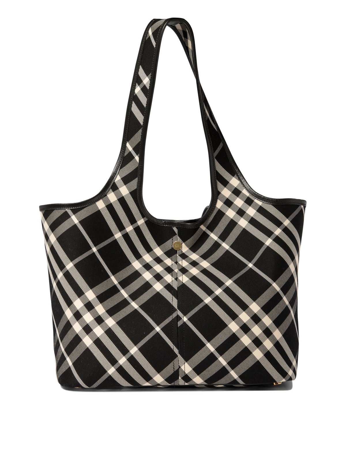 Shop Burberry Nova Checked Top Handle Bag In Black Calico