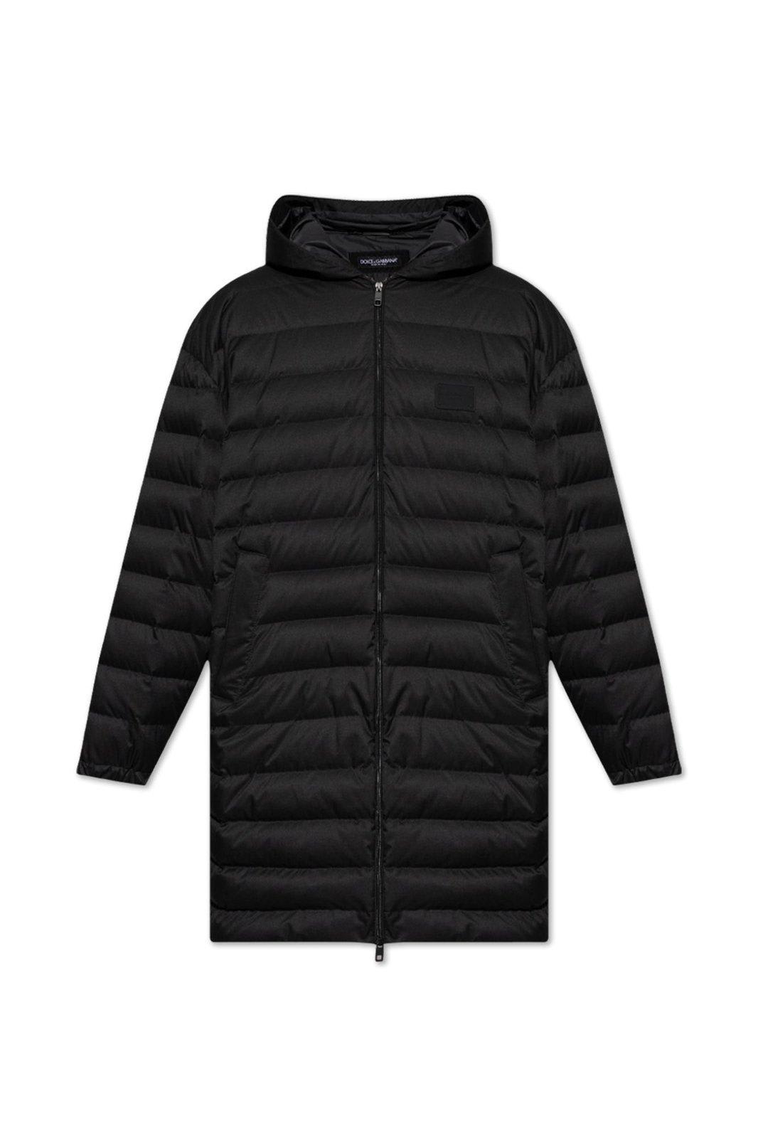 Shop Dolce & Gabbana Logo Patch Quilted Down Coat In Black