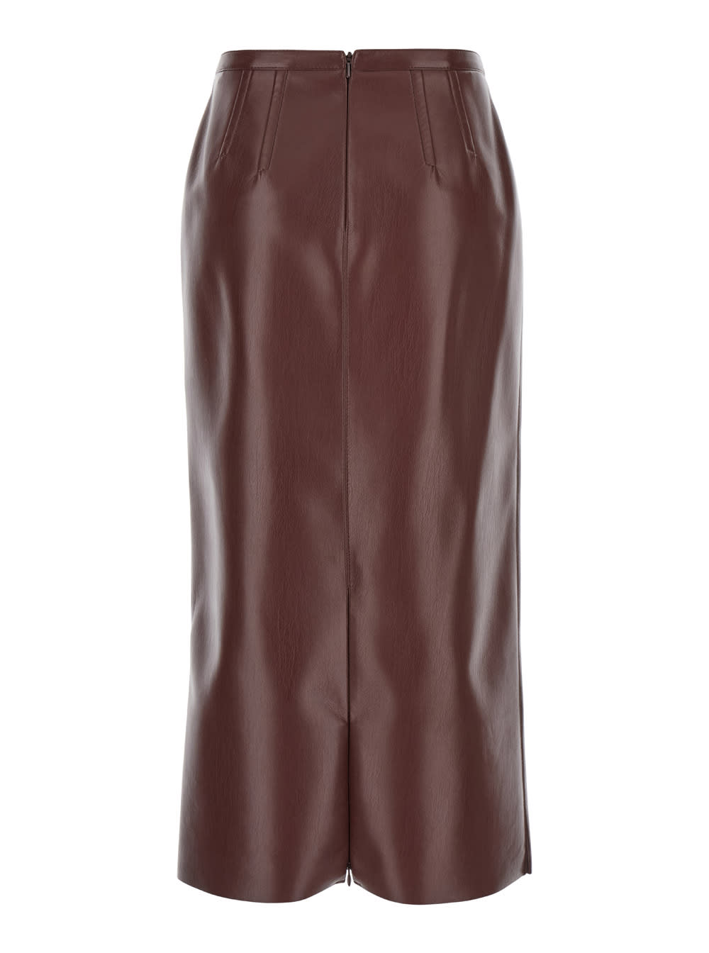 Shop Philosophy Di Lorenzo Serafini Midi Brown Skirt With Rear Slit In Eco Leather Woman