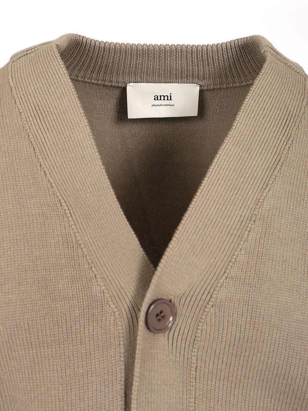 Ami Alexandre Mattiussi Beige Cotton Wool Ami Embroidered Cardigan Grey In Grey