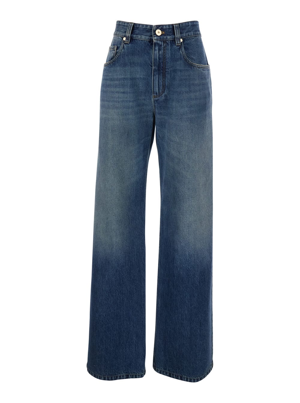 Brunello Cucinelli Blue Jeans With Logo Patch On The Rear And Monil Detail On The Loop In Denim Woman In Blue
