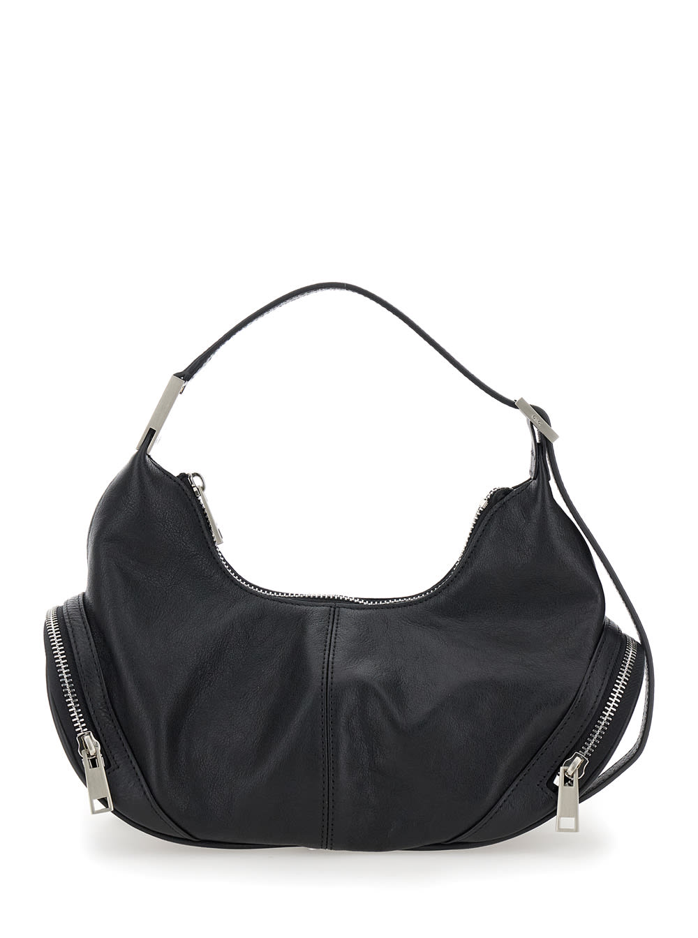 cargo Black Hobo Shoulder Bag With Adjustable Shoulder Strap In Leather Woman