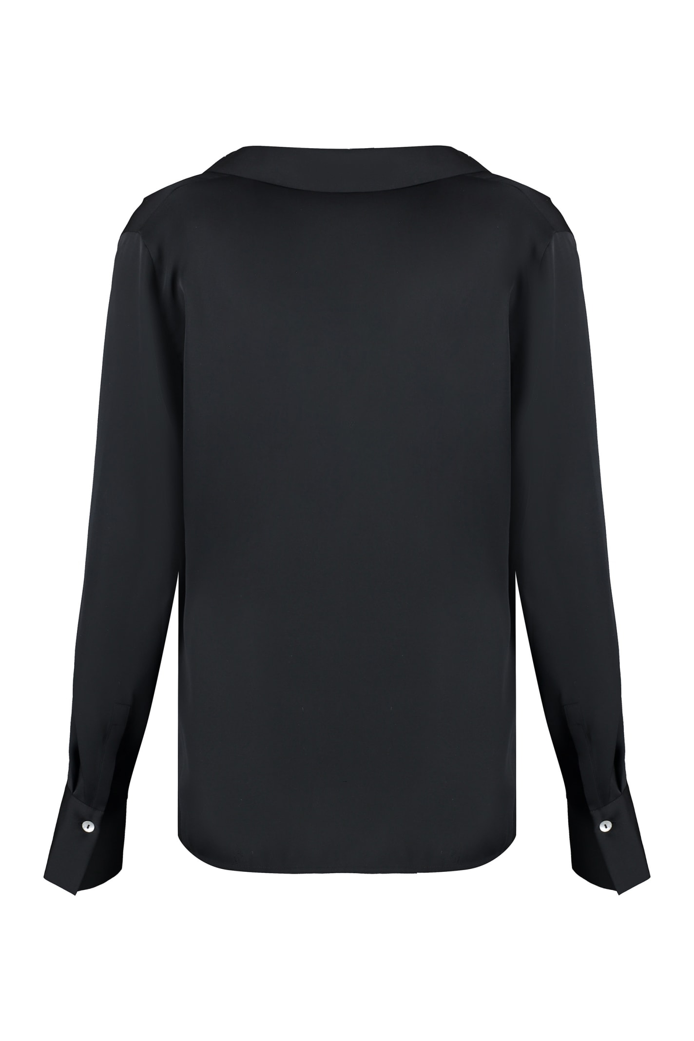 Vince Silk Blouse With V-neck And Side Slits In Black