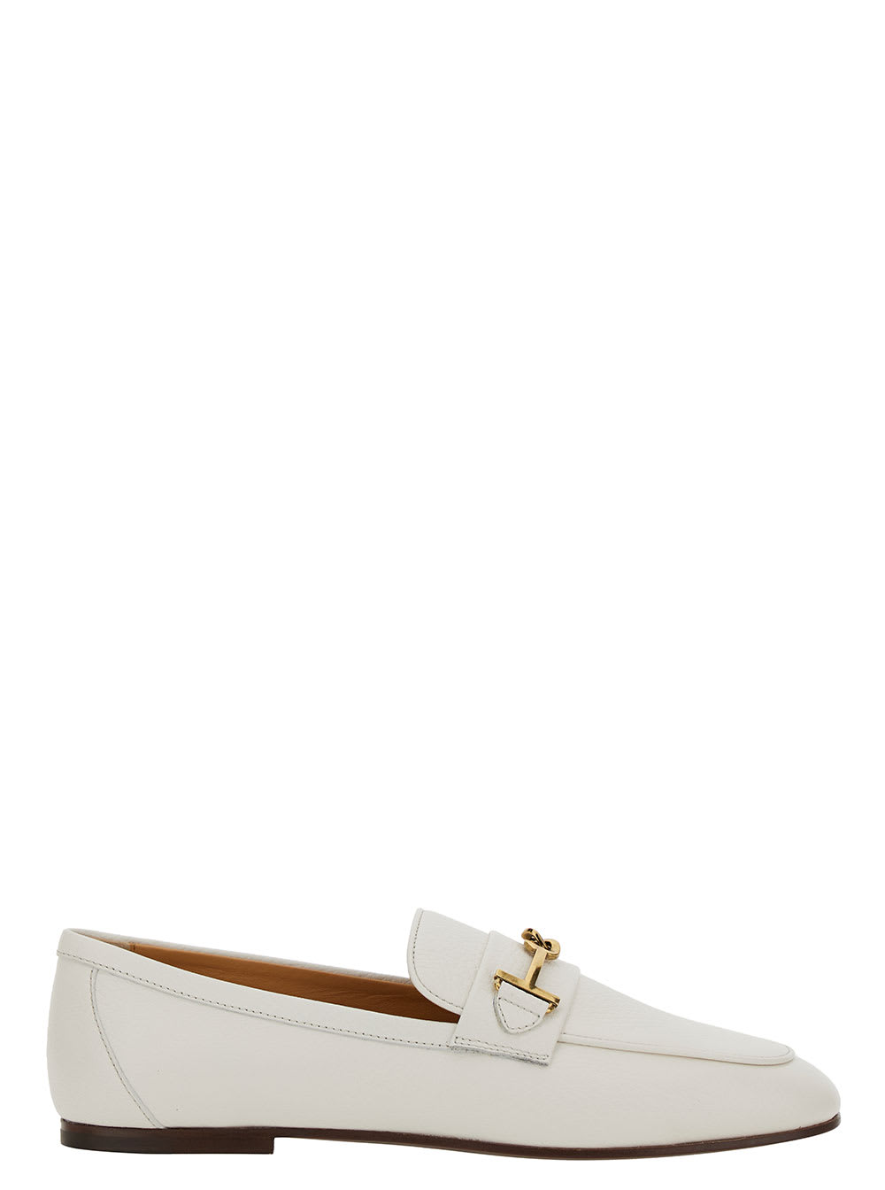 Shop Tod's White Loafers With Gold-tone Double T Detail In Leather Woman