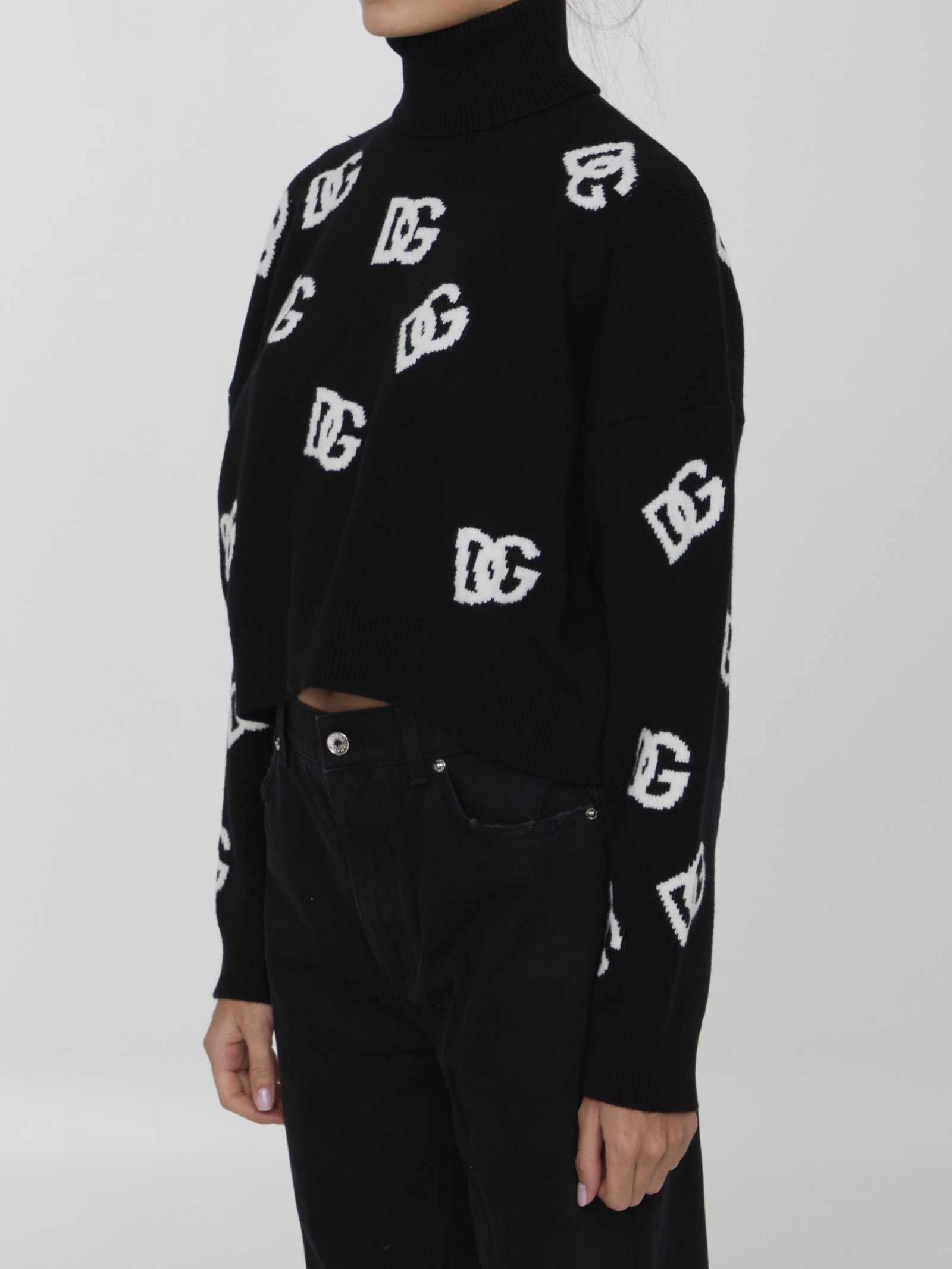 Shop Dolce & Gabbana Turtleneck Sweater With Dg Logo In Black