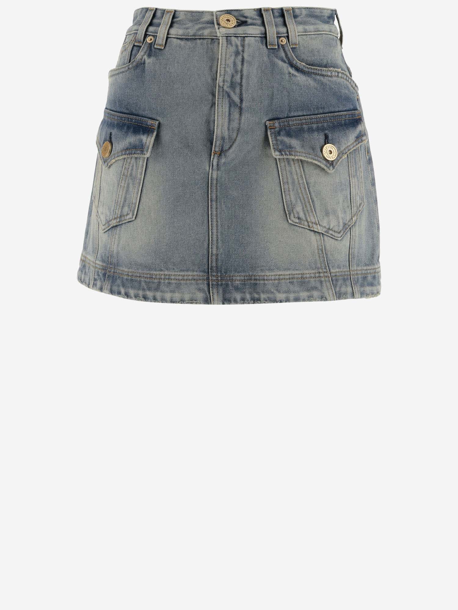 Shop Balmain Denim Mini Skirt