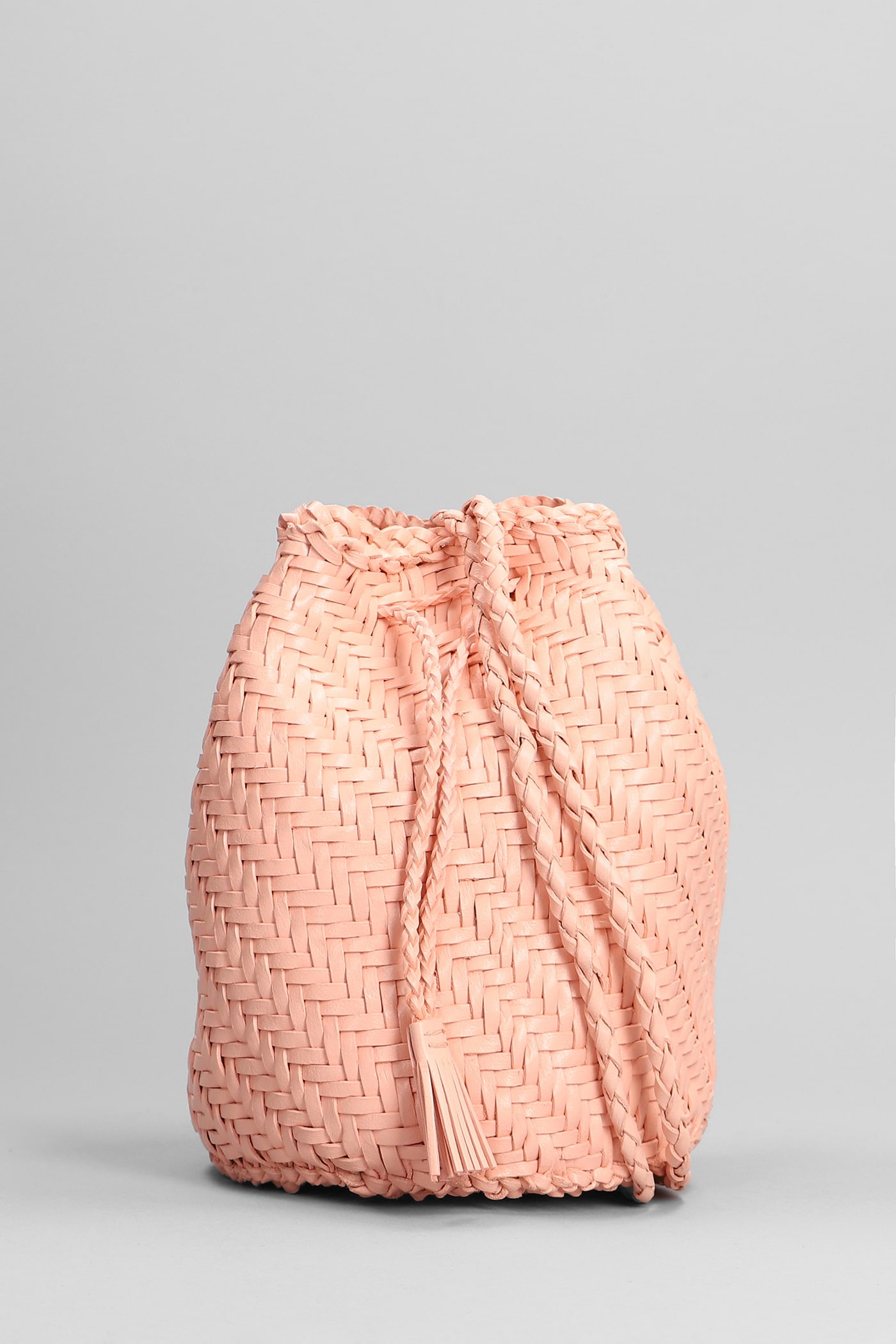 Pompom Double Shoulder Bag In Rose-pink Leather