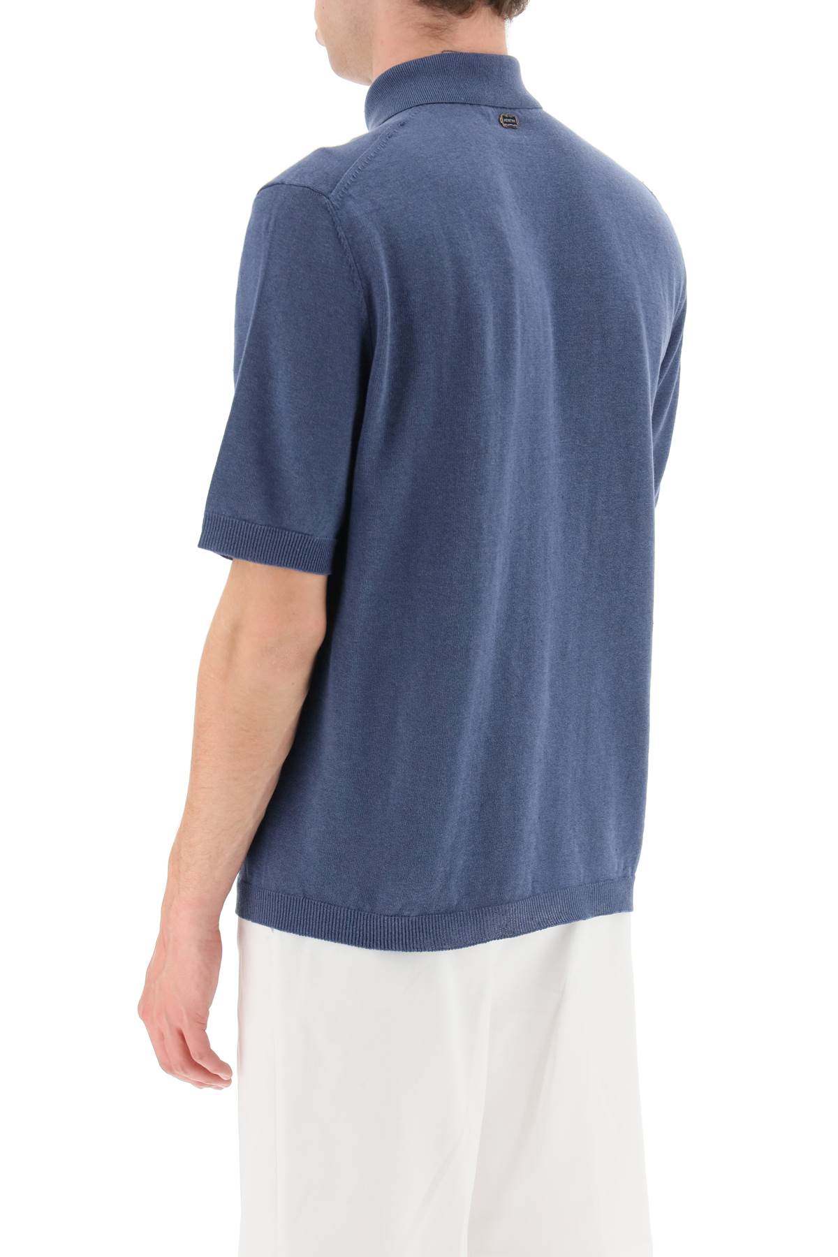 Shop Agnona Linen And Cotton Jersey Polo In Indigo (blue)