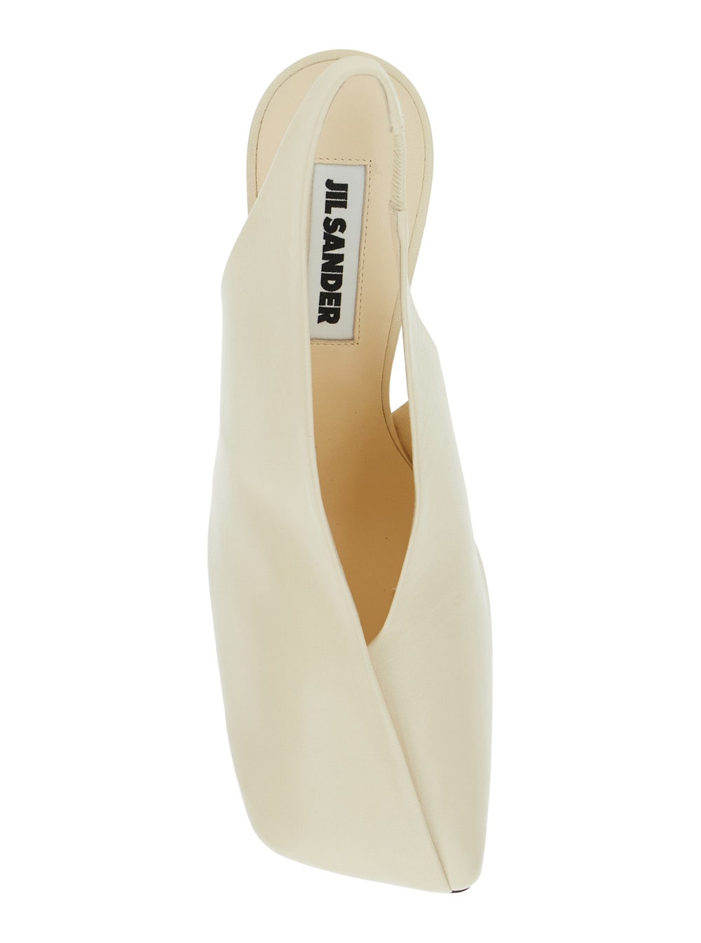 Jil Sander White Slingback Pumps With Square Toe And High Heel In Leather Woman In White